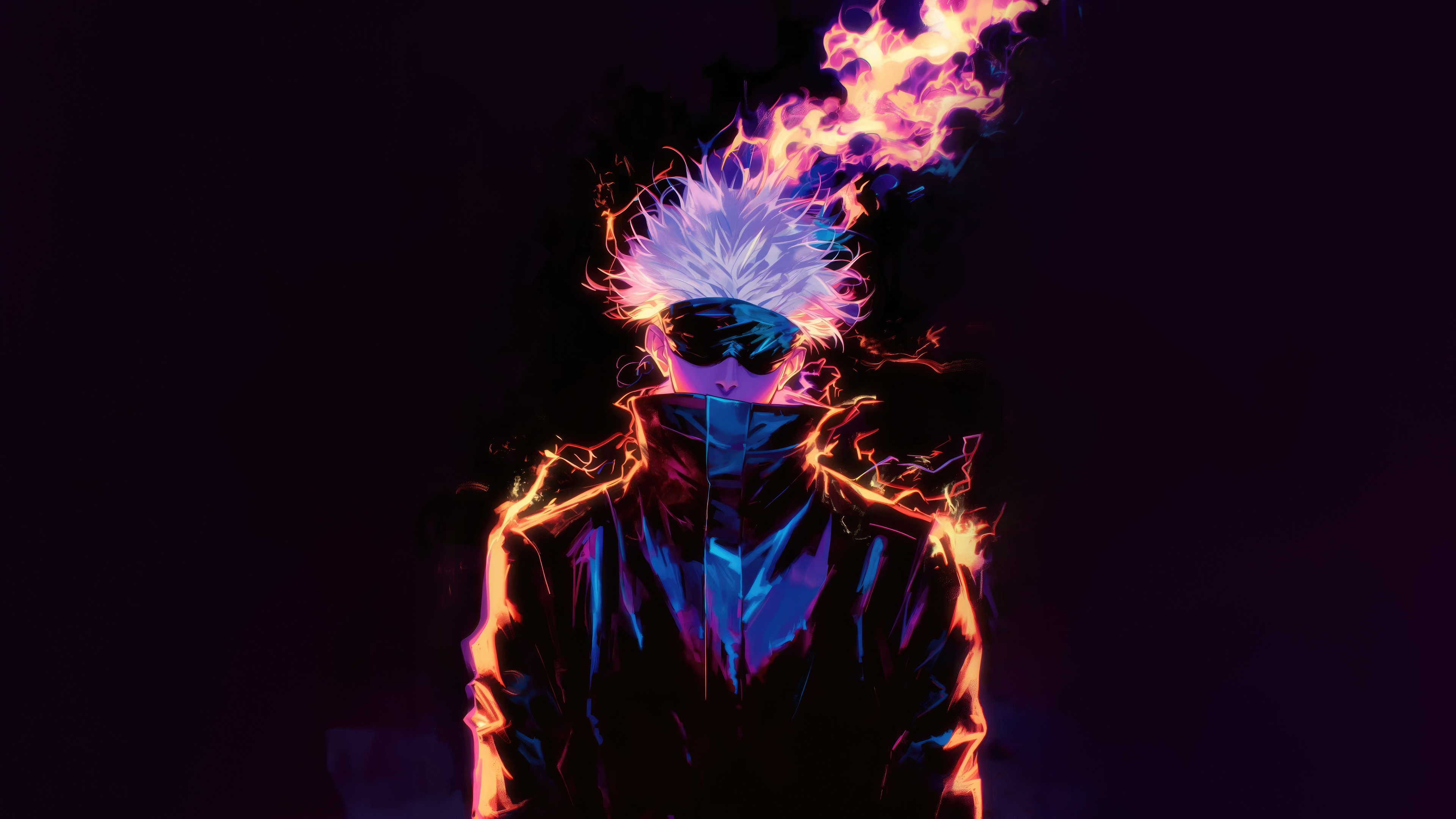 Gojo Satoru from Jujutsu Kaisen with flames HD Wallpaper
