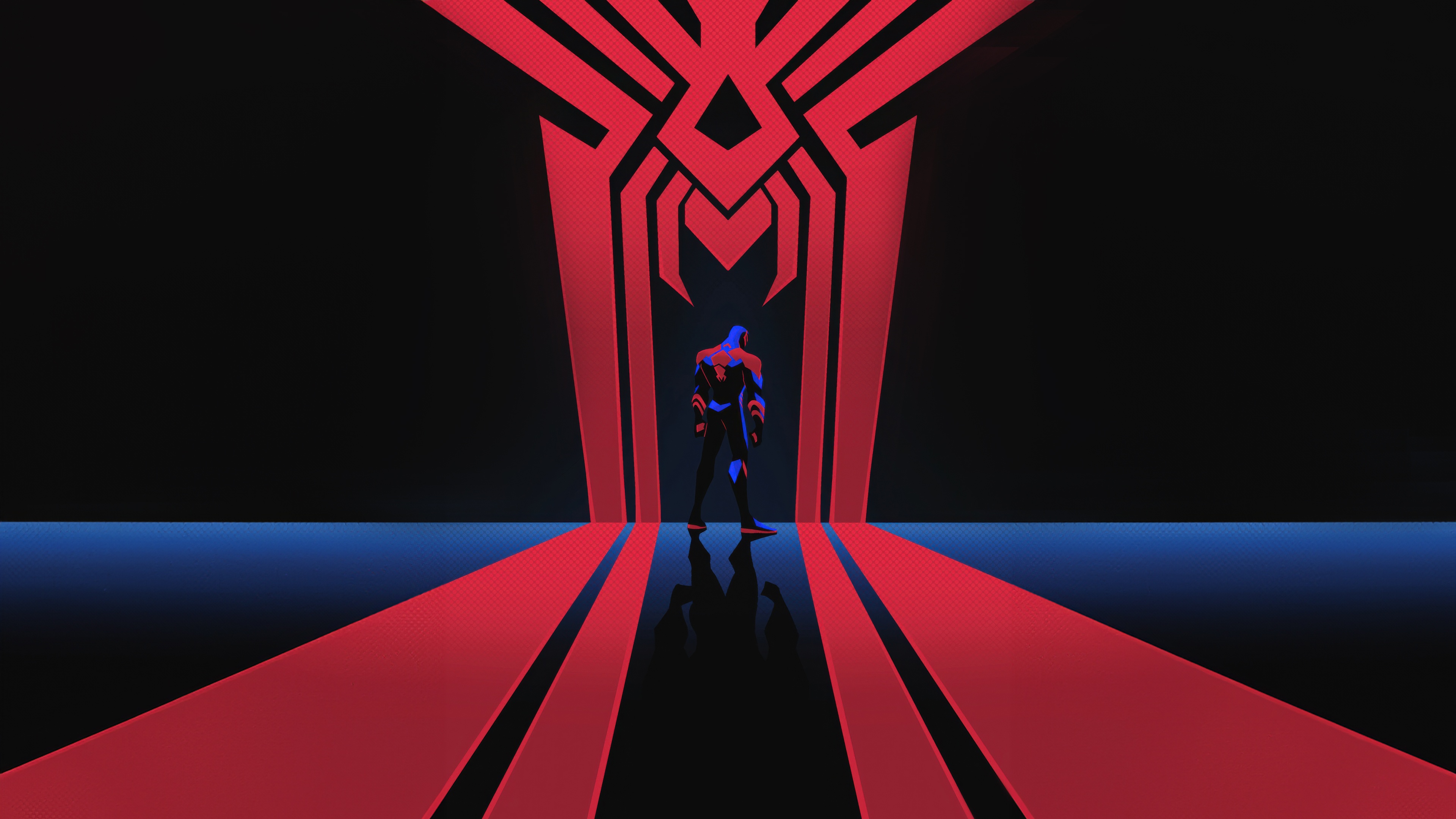 Spider-Man 2099 Stands Before a Giant Spider Symbol HD Wallpaper