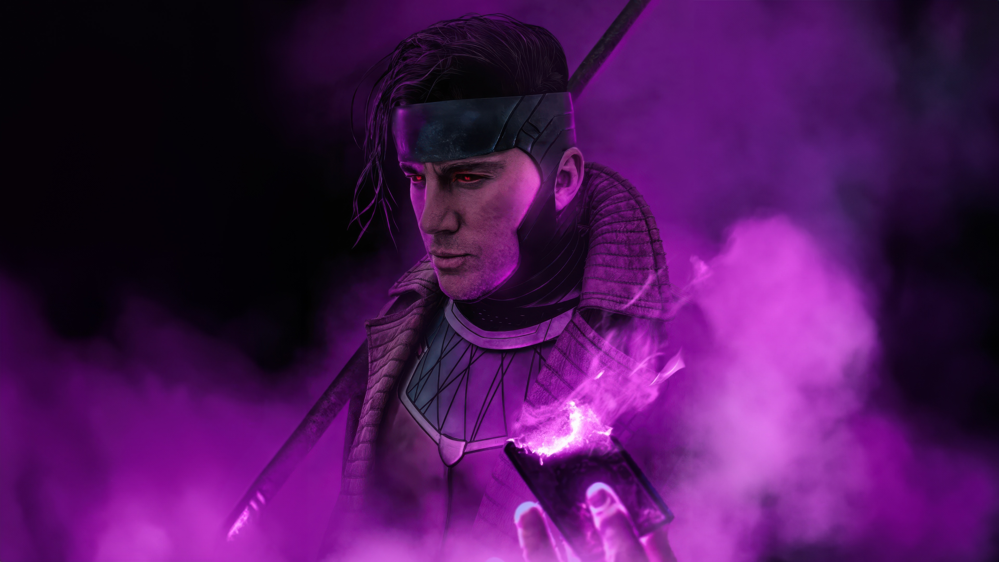 Gambit with purple energy and cards HD Wallpaper