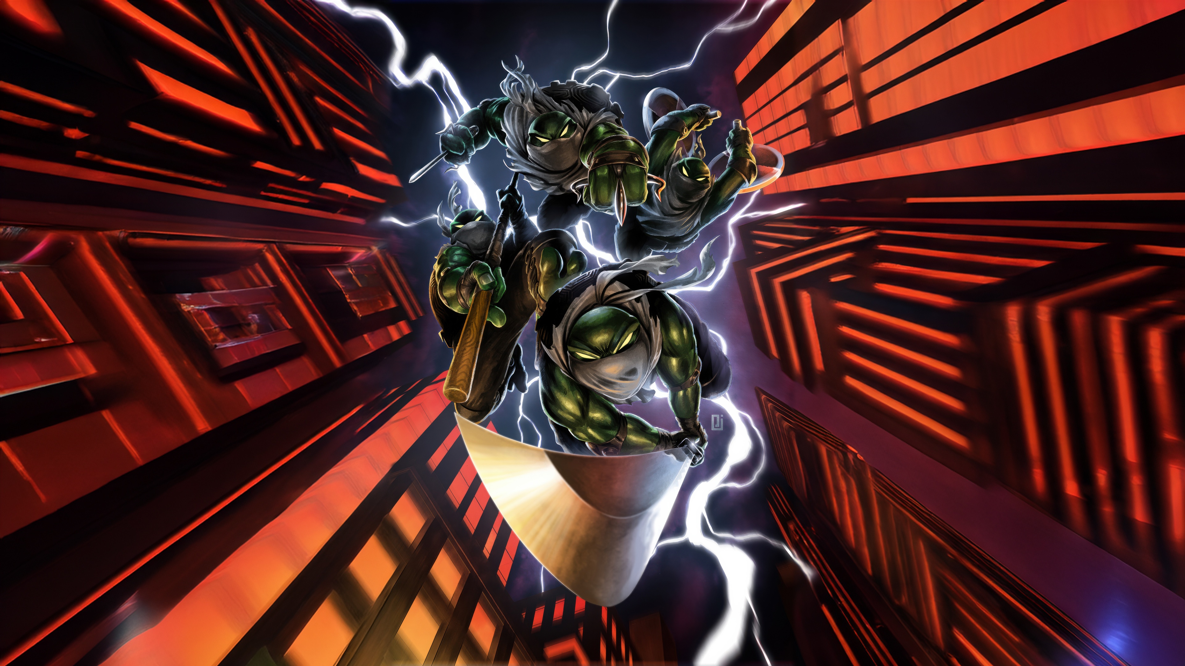 Teenage Mutant Ninja Turtles in a Cityscape HD Wallpaper