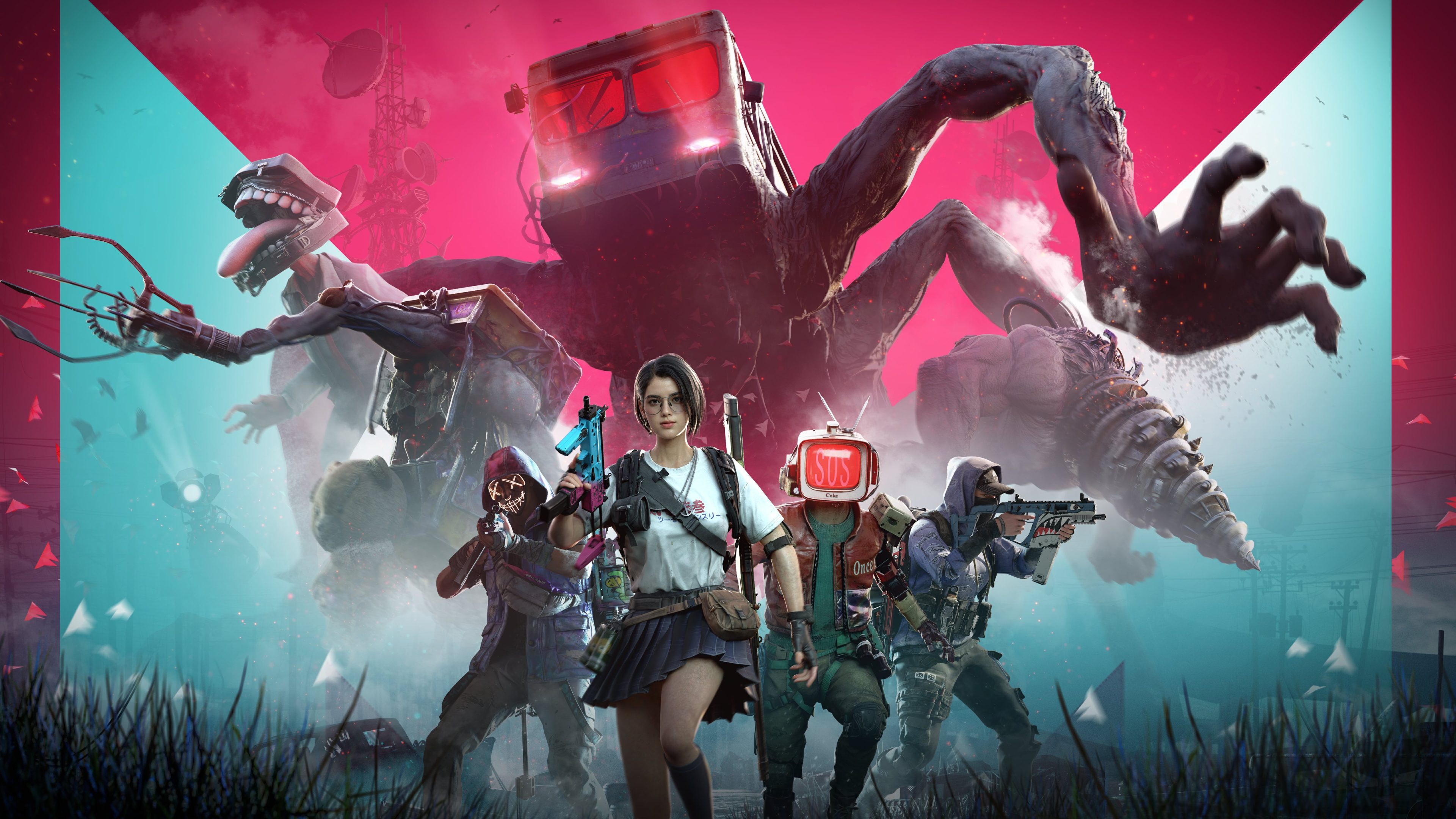 Once Human characters facing monstrous creatures HD Wallpaper