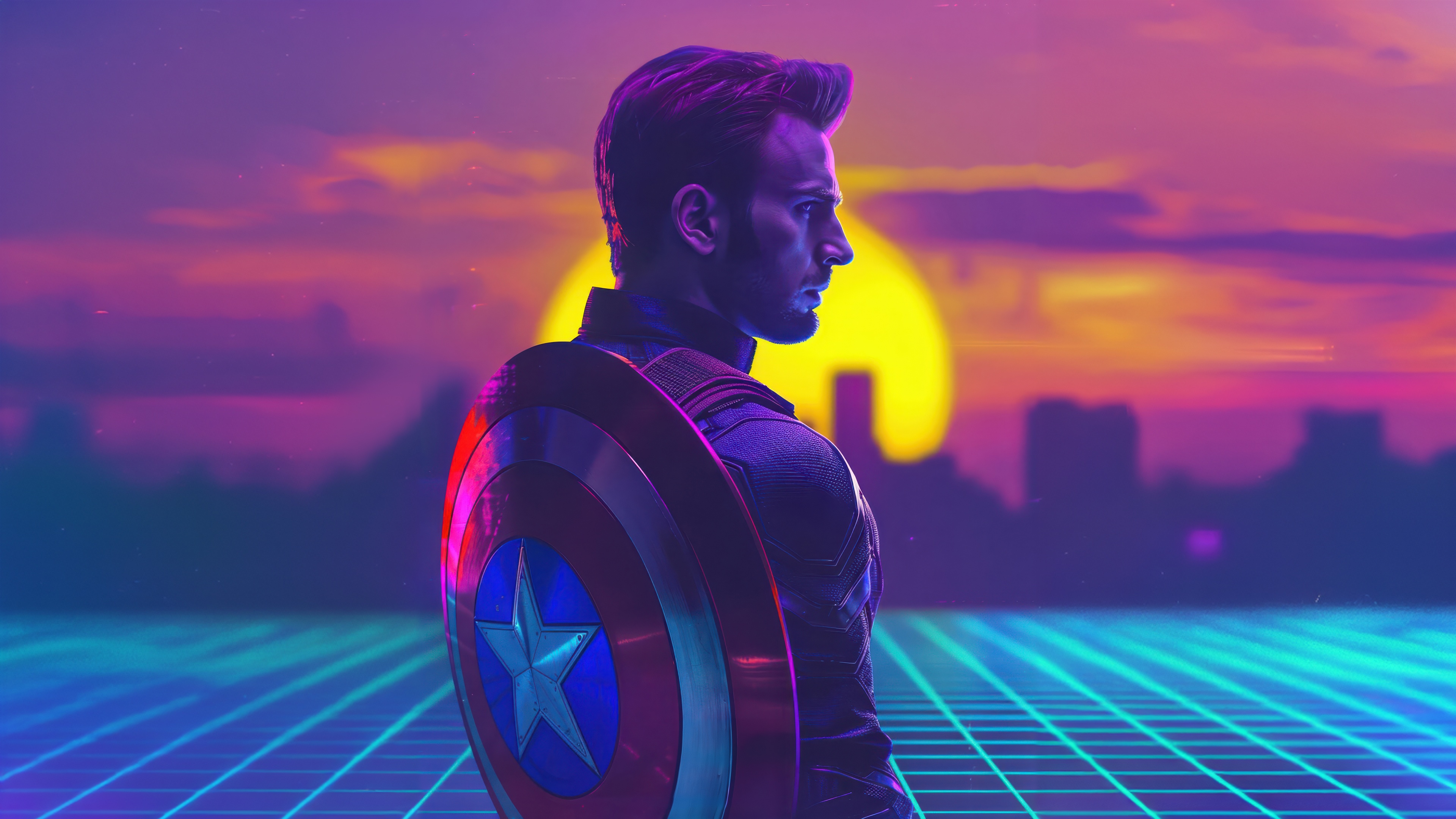 Captain America with Shield at Sunset HD Wallpaper