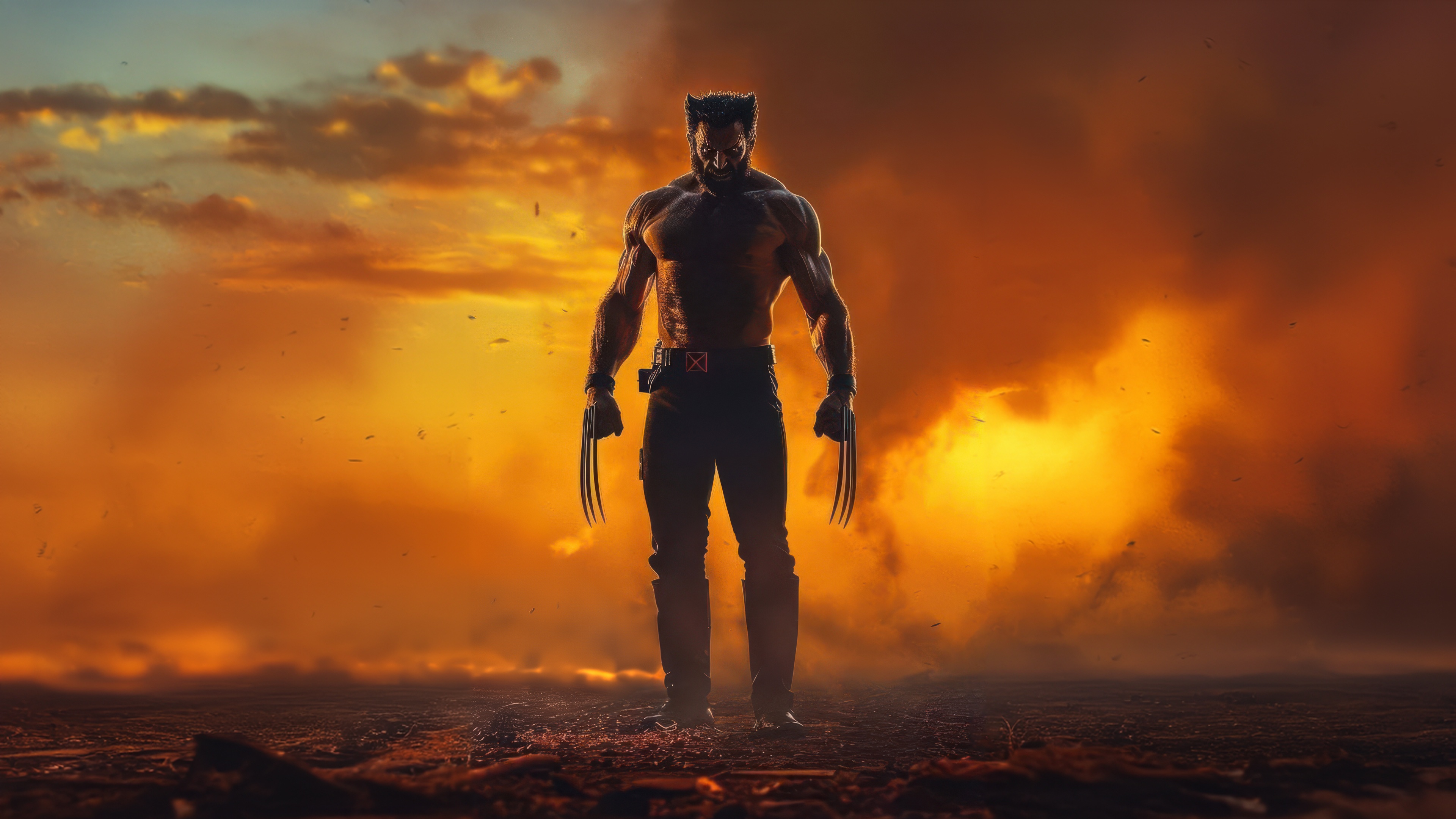 Wolverine with Adamantium Claws in Fiery Sky HD Wallpaper