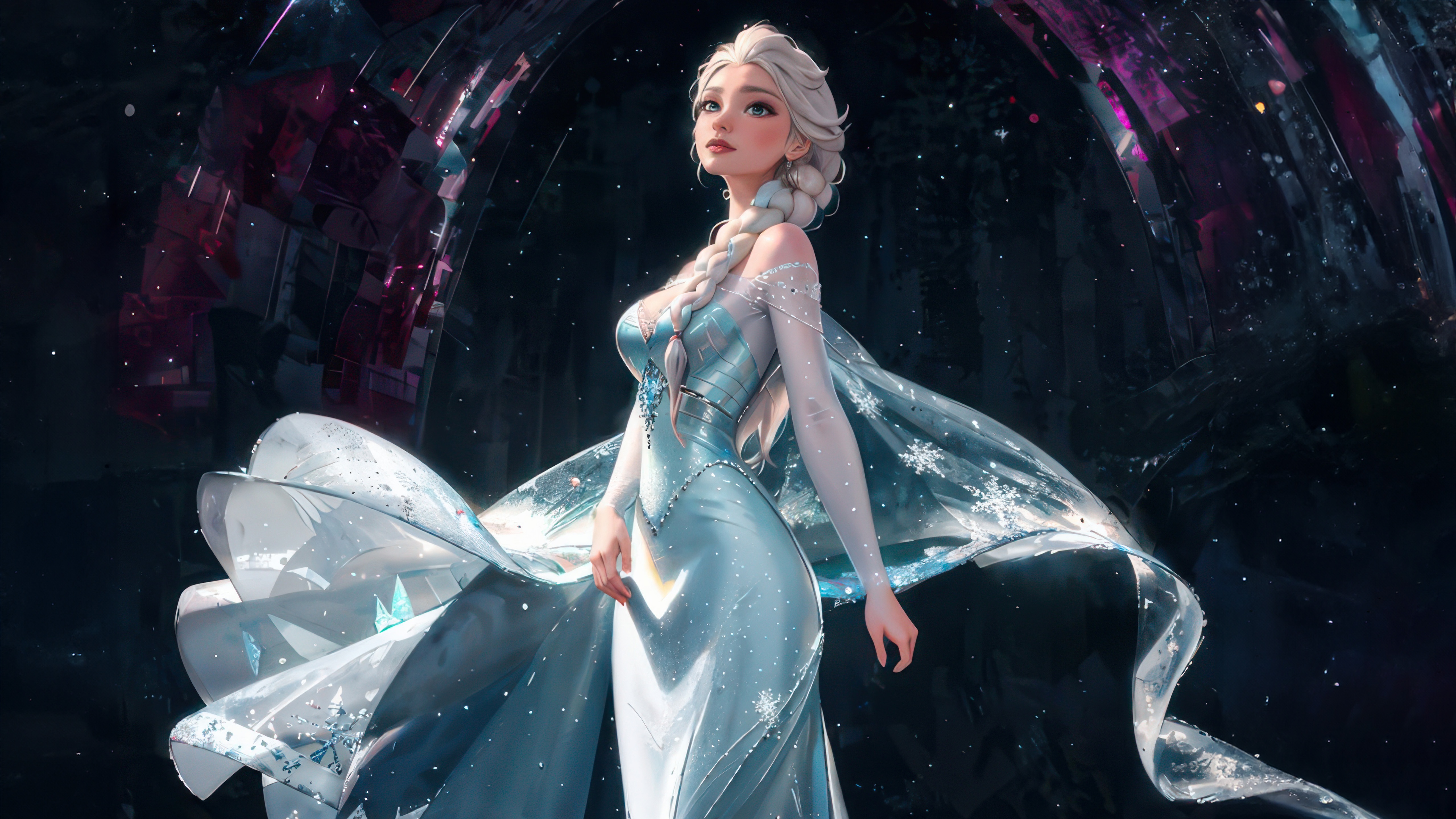 Elsa from Frozen in a blue dress HD Wallpaper