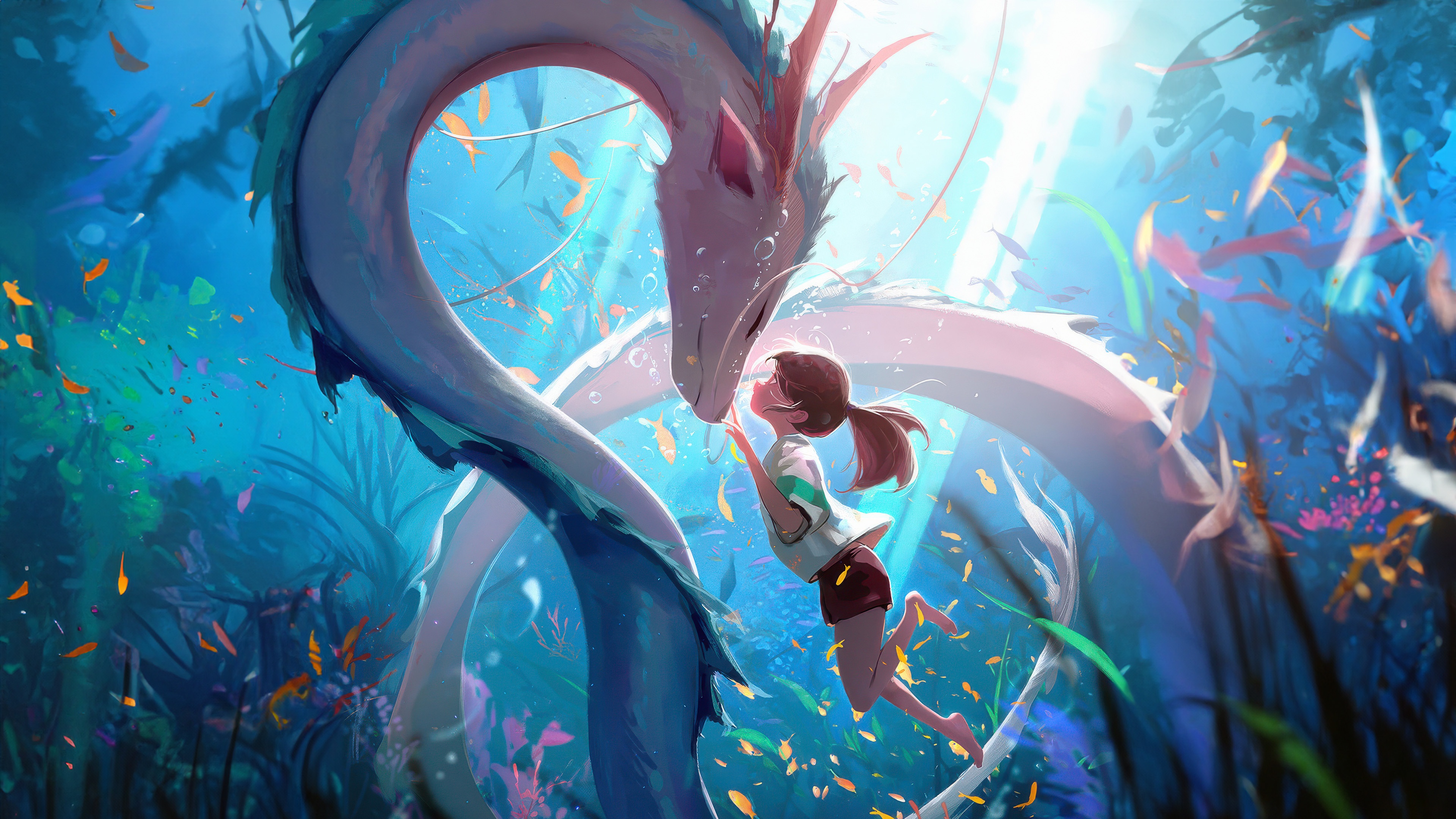 Chihiro and Haku in Spirited Away HD Wallpaper