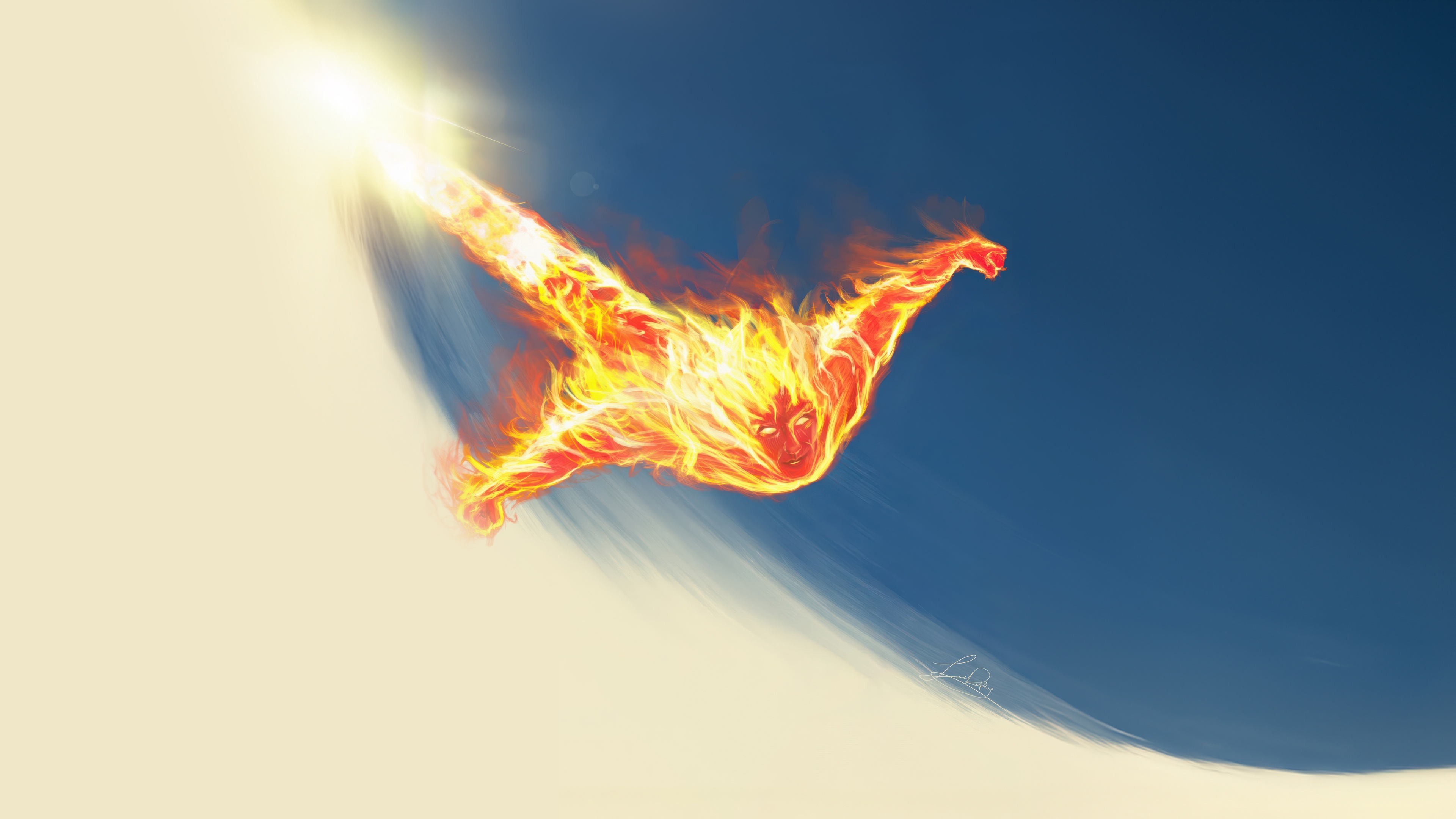 Human Torch flying through the sky HD Wallpaper