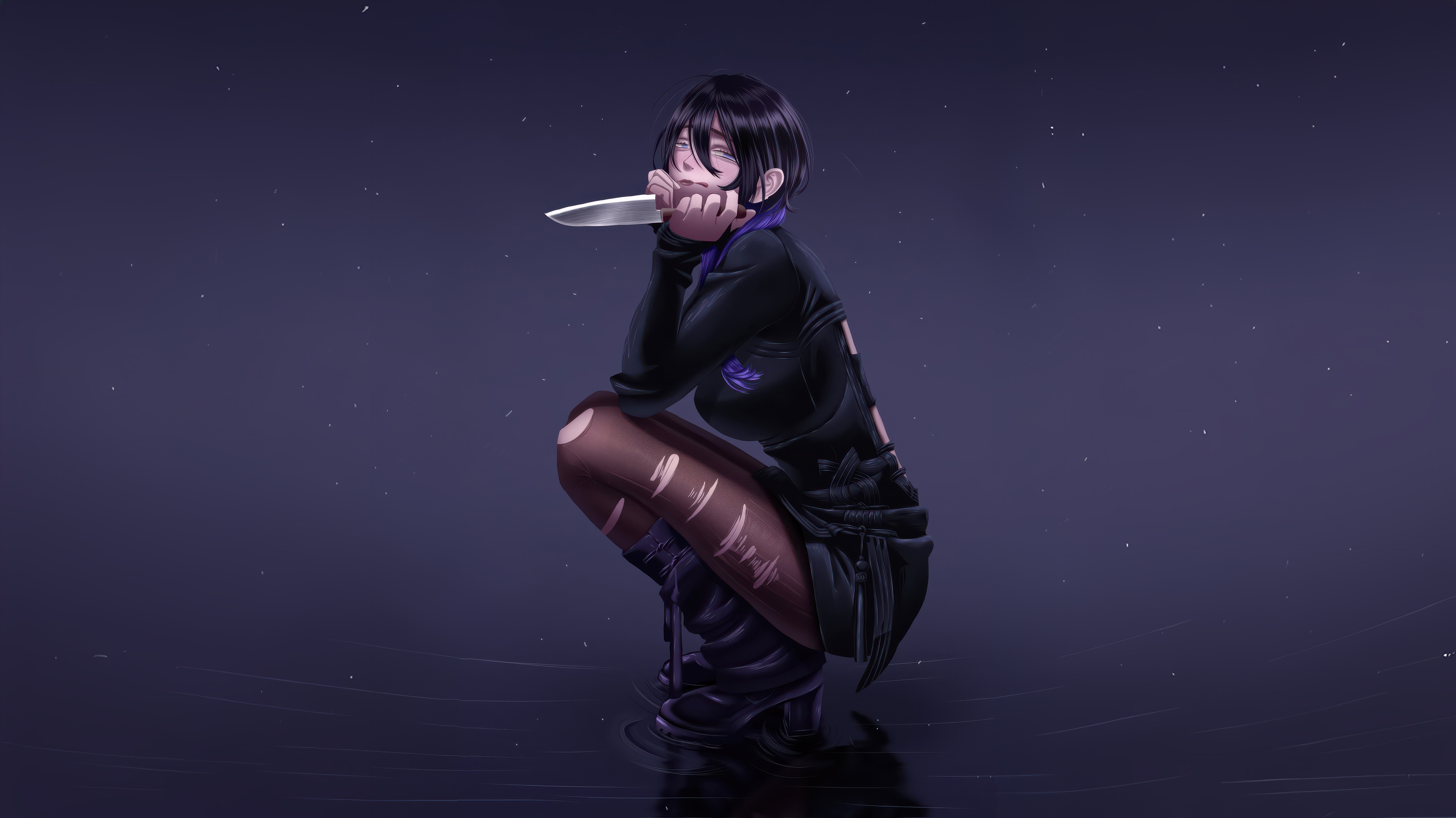 Gokurakugai: Girl with knife crouching HD Wallpaper