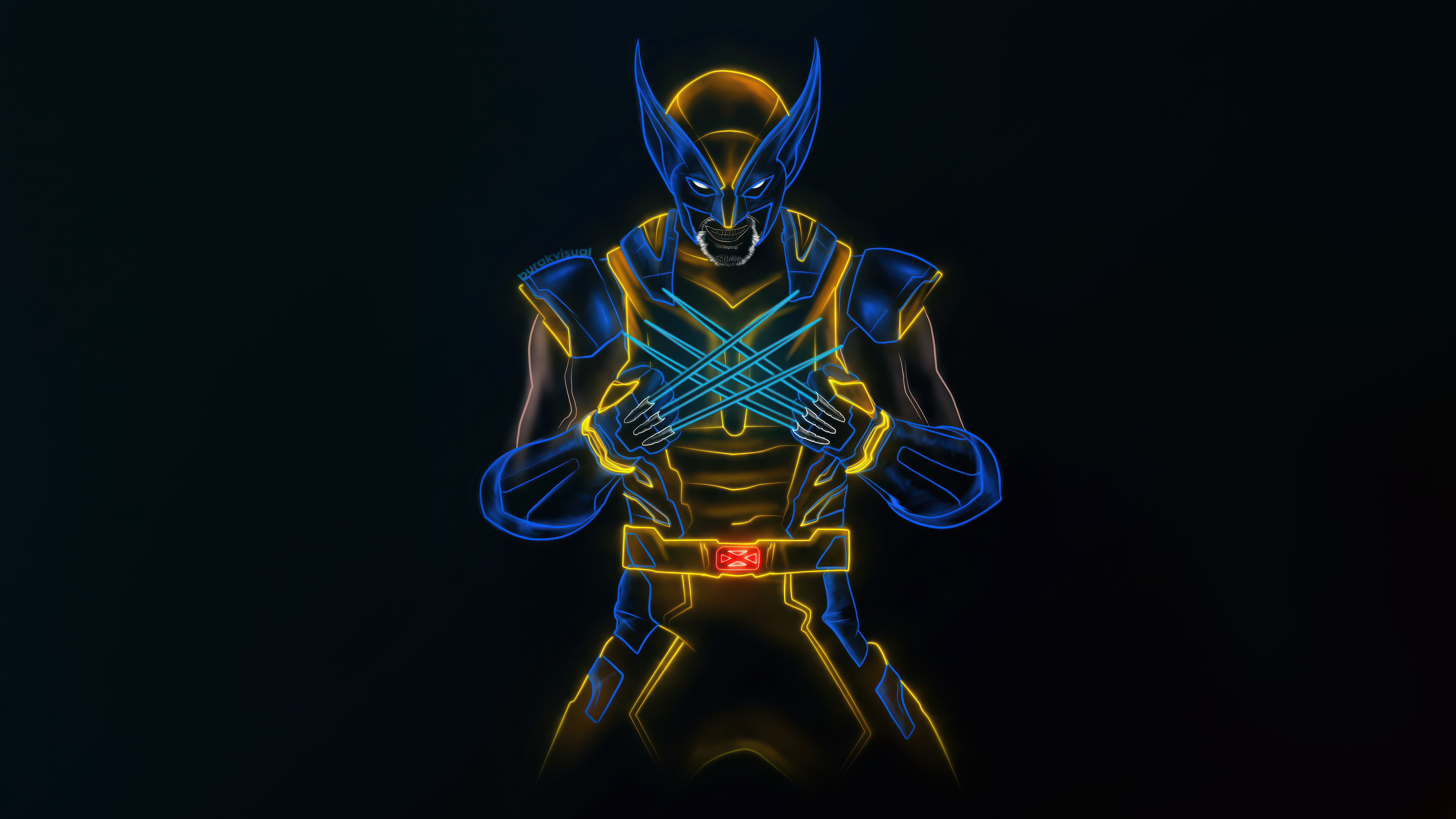 Wolverine with Neon Blue and Yellow Outline HD Wallpaper