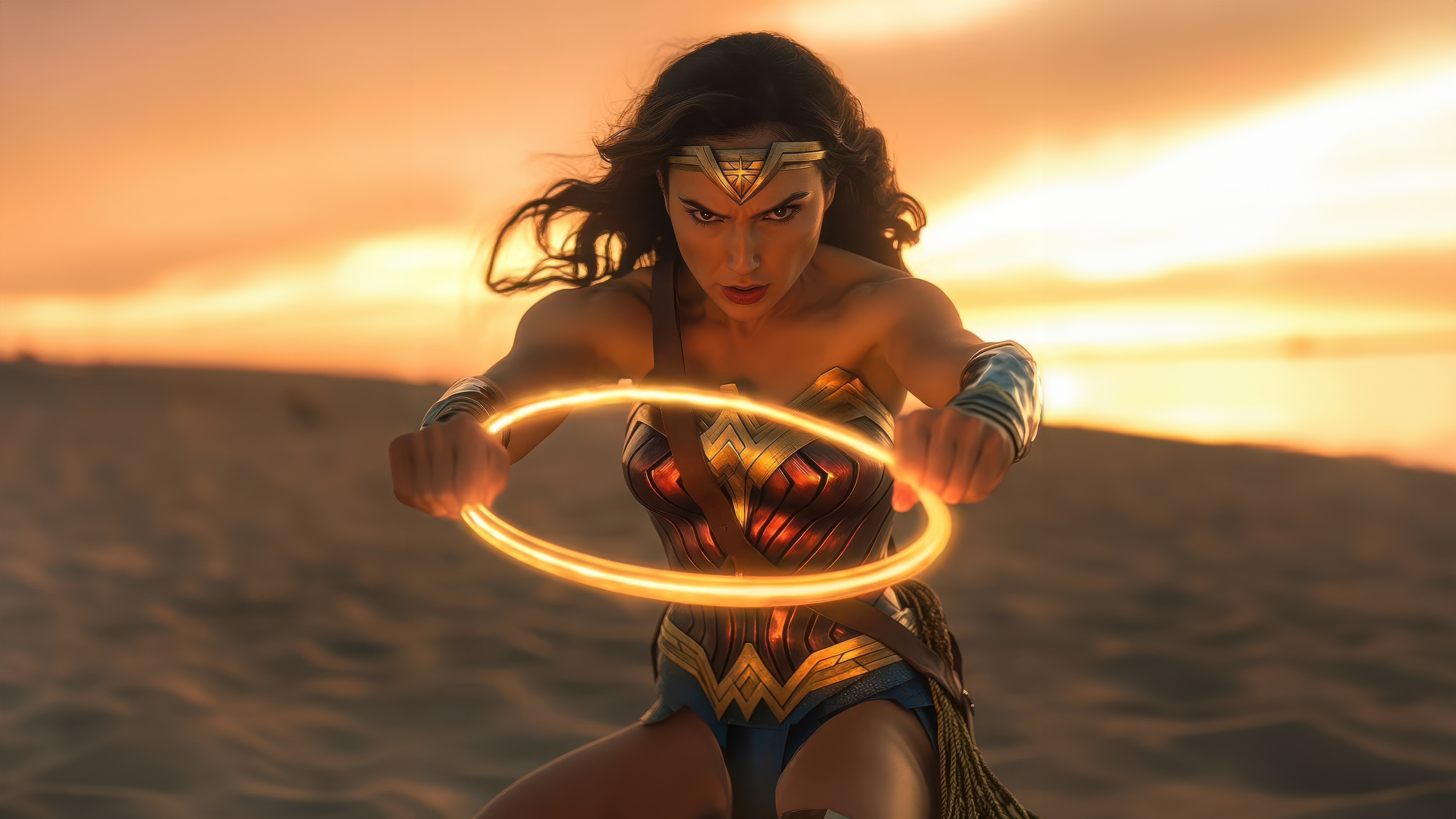 Wonder Woman with Lasso of Truth in Desert HD Wallpaper