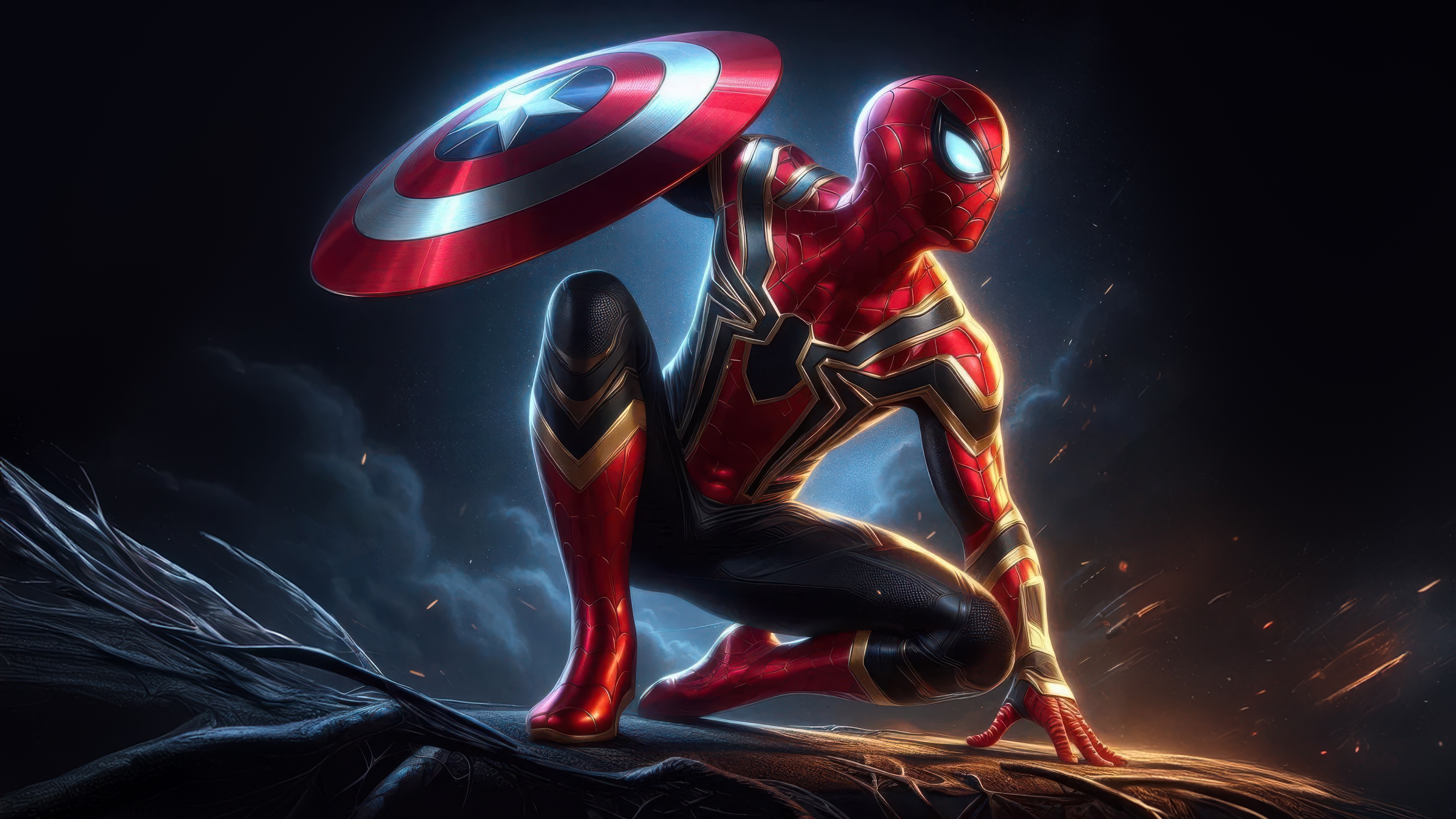 Spider-Man with Captain America's Shield HD Wallpaper