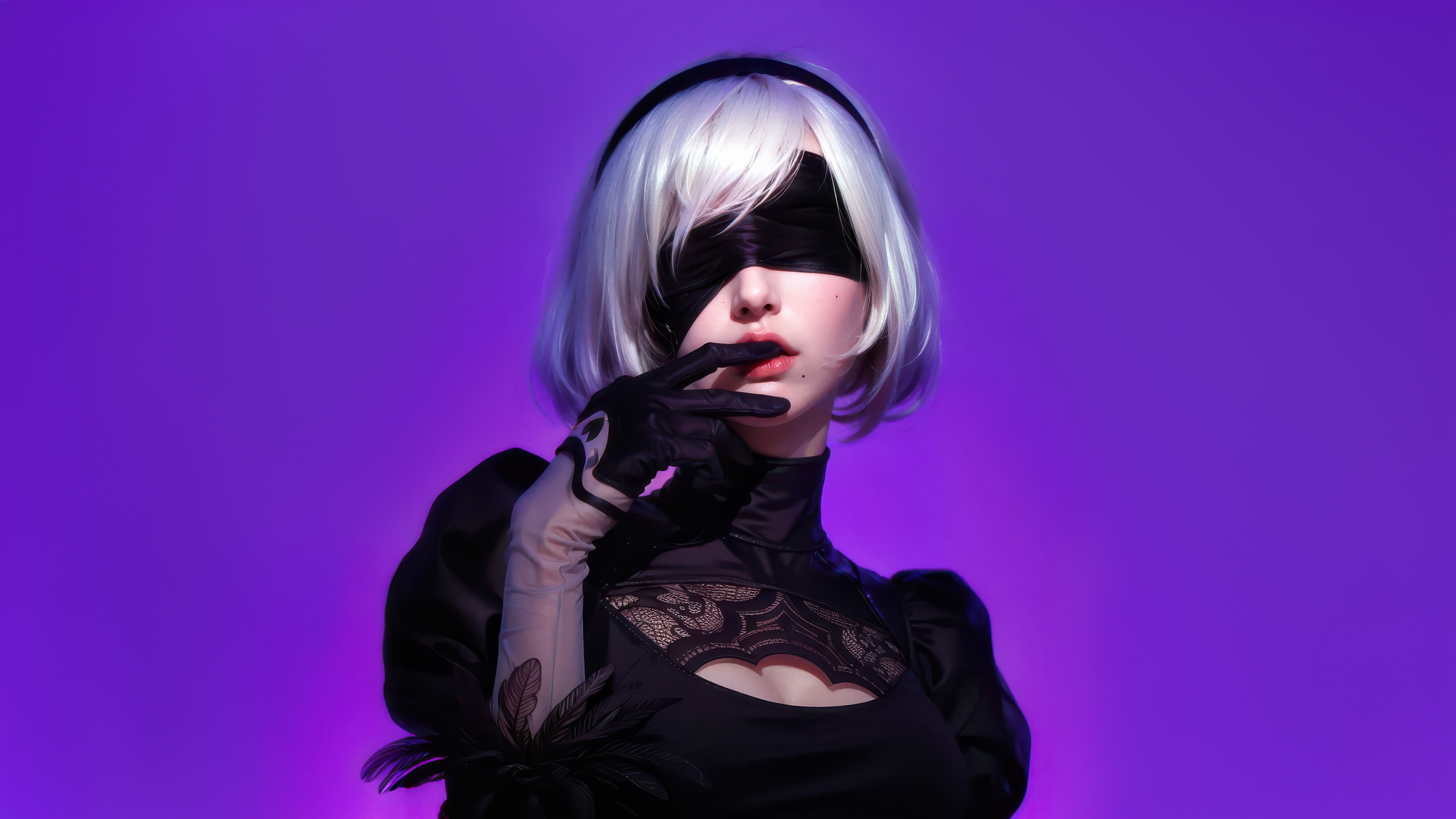 2B from NieR: Automata with blindfold HD Wallpaper
