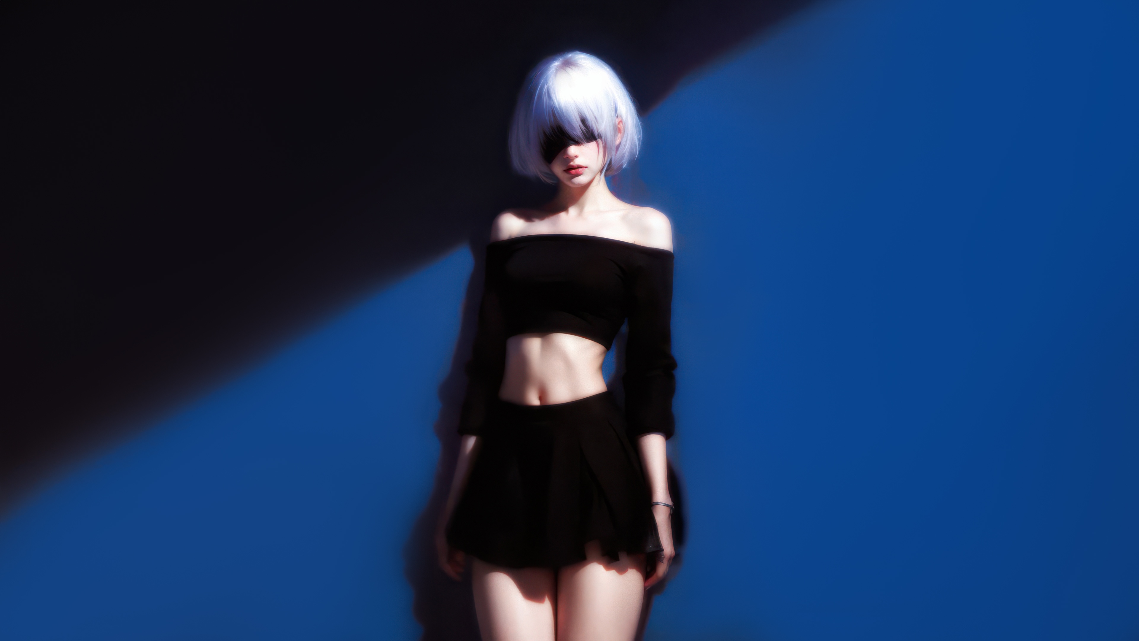 Woman with Ivory Hair and Black Dress HD Wallpaper