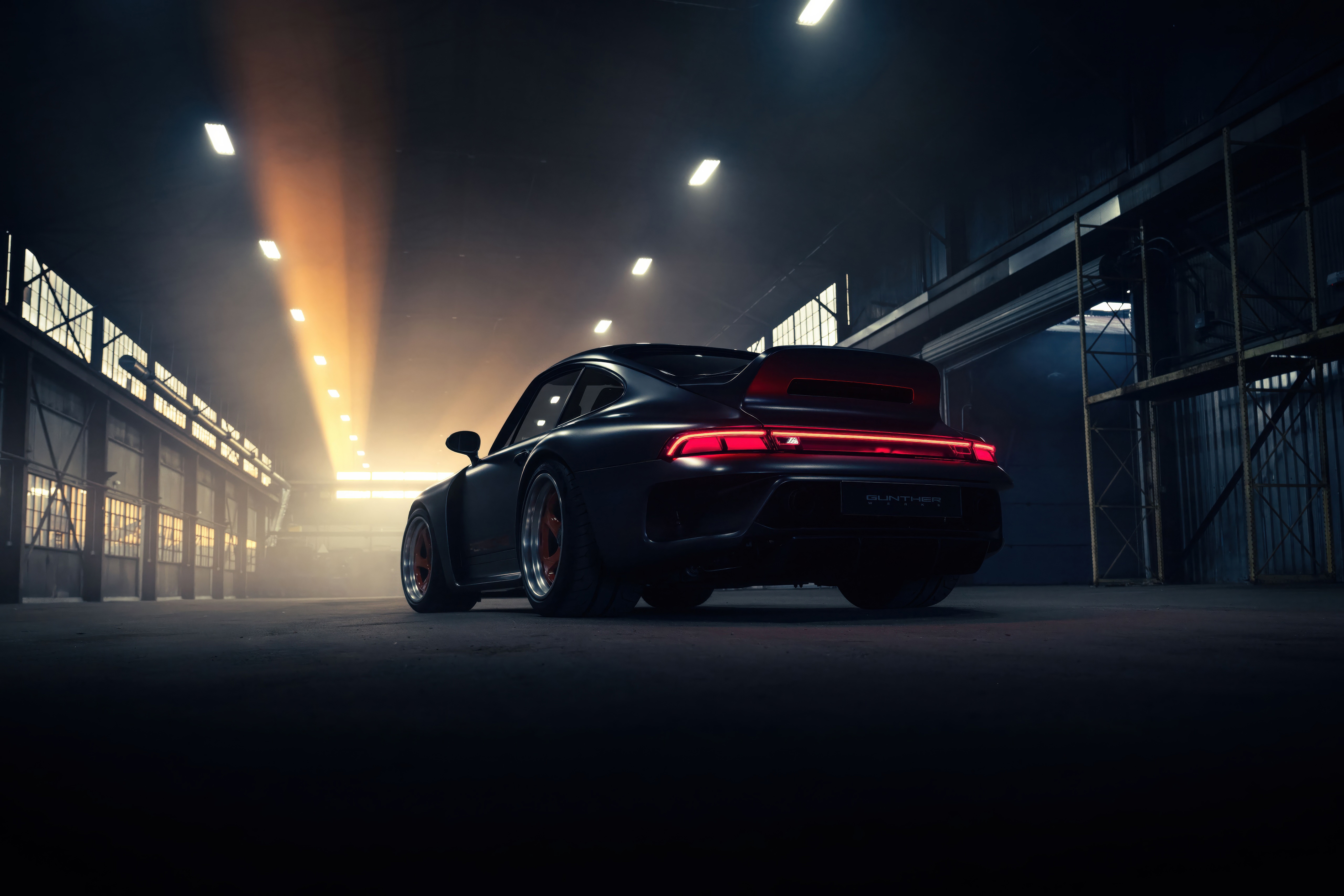 Guntherwerks Turbo Porsche in a dimly lit garage HD Wallpaper