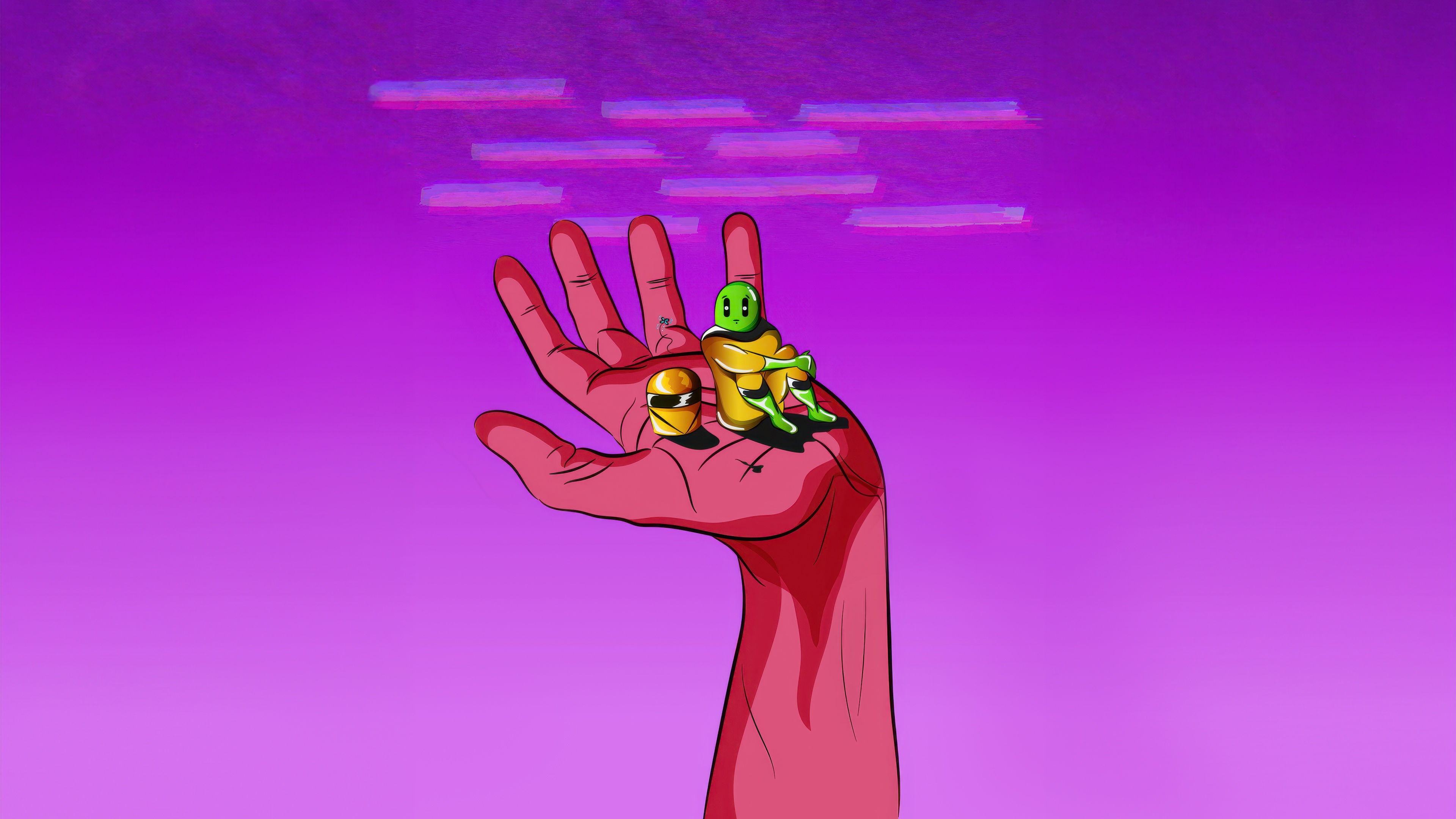 Alien and Helmet on a Hand HD Wallpaper