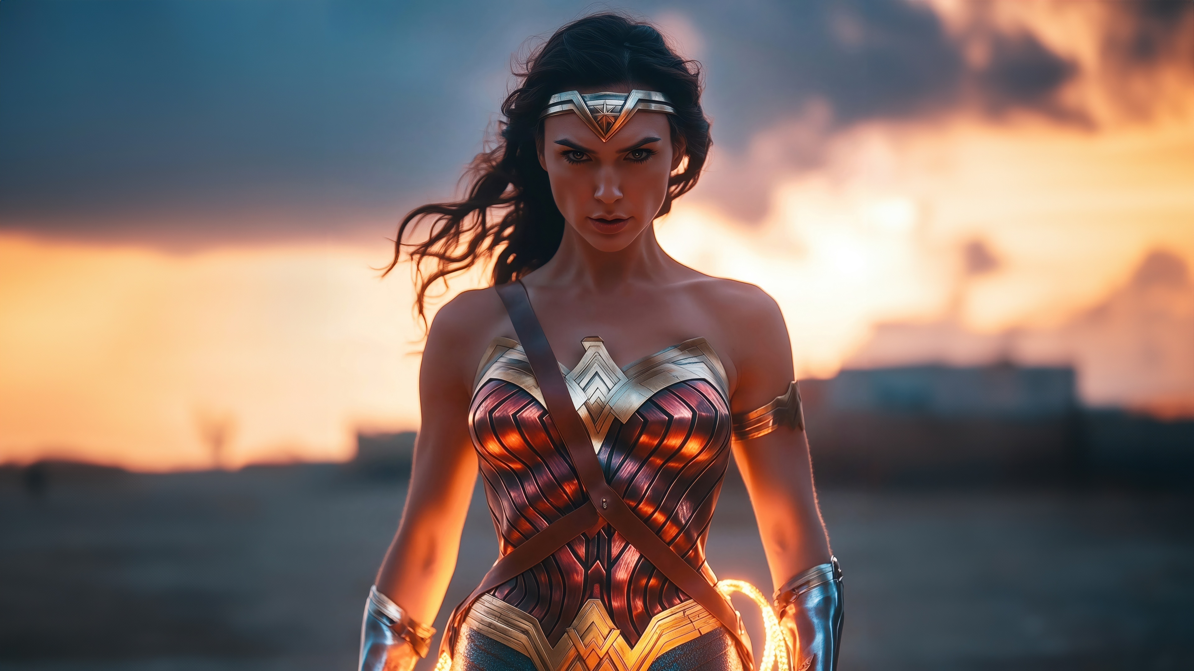 Wonder Woman in a desert landscape at sunset HD Wallpaper