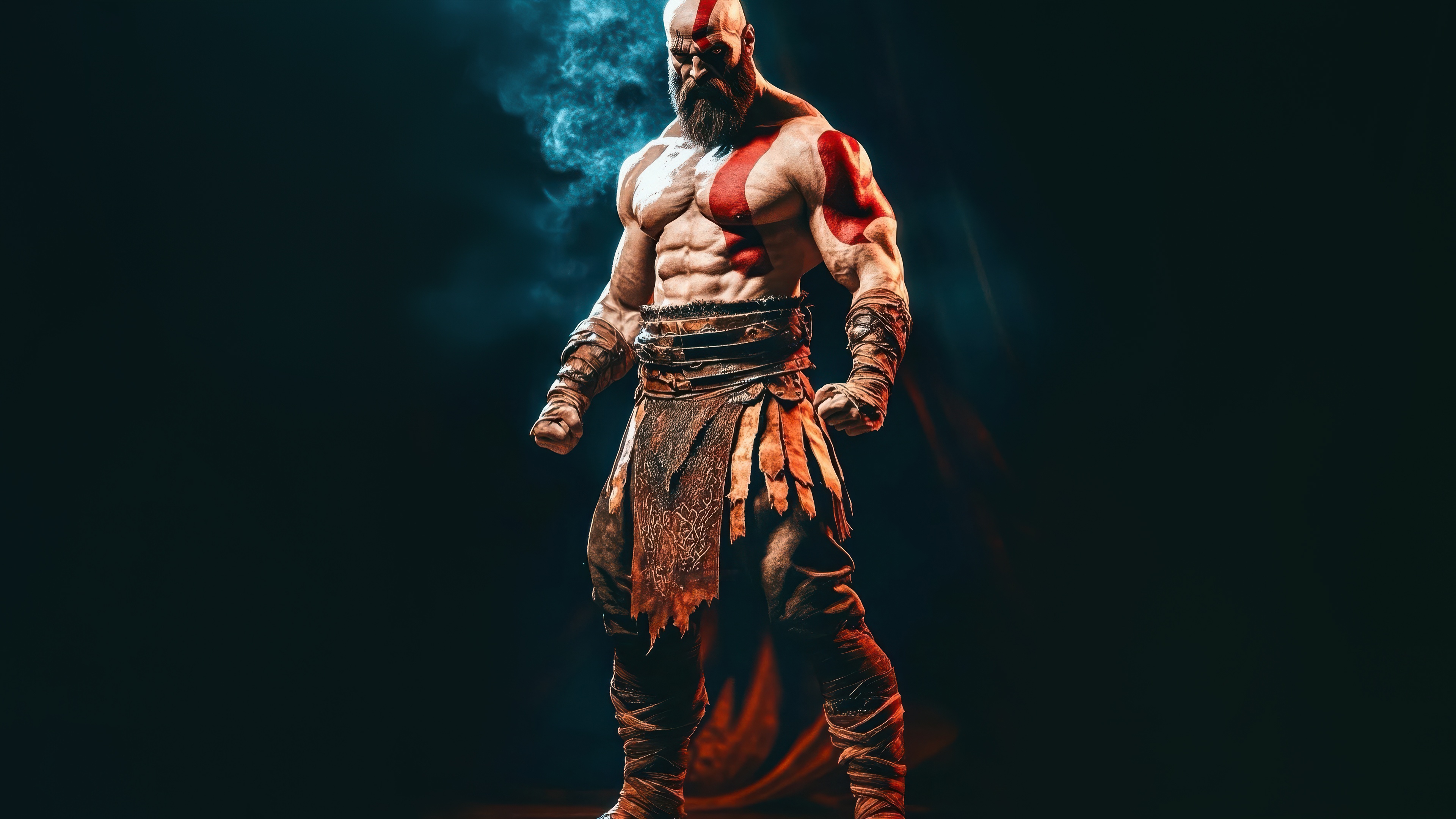 Kratos from God of War with red markings HD Wallpaper