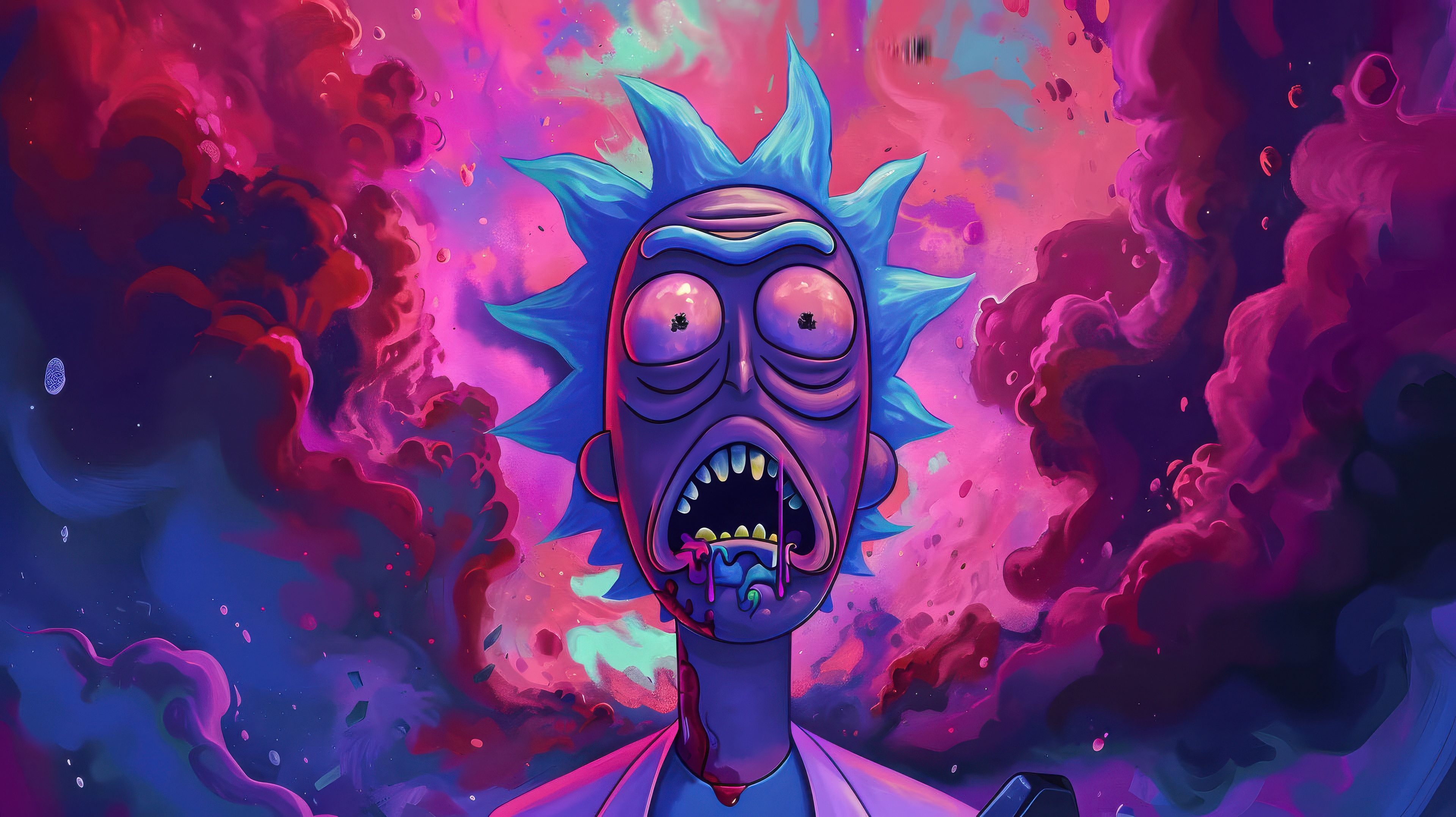 Rick Sanchez in a psychedelic cosmic background HD Wallpaper