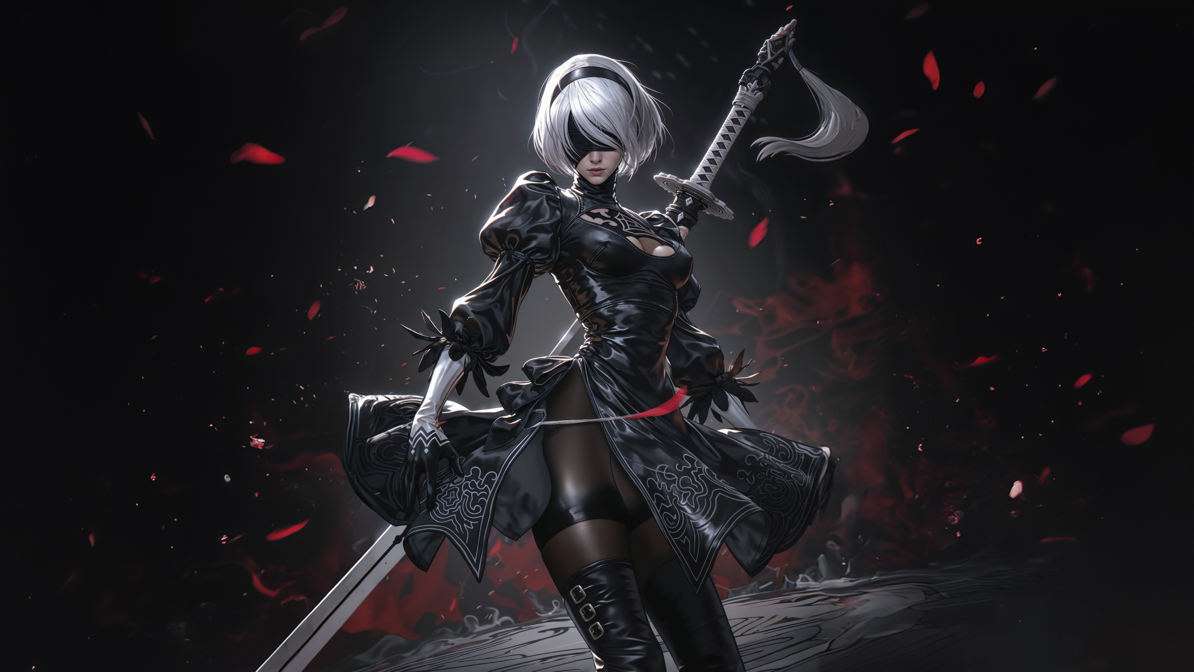 2B from NieR: Automata holding a sword HD Wallpaper