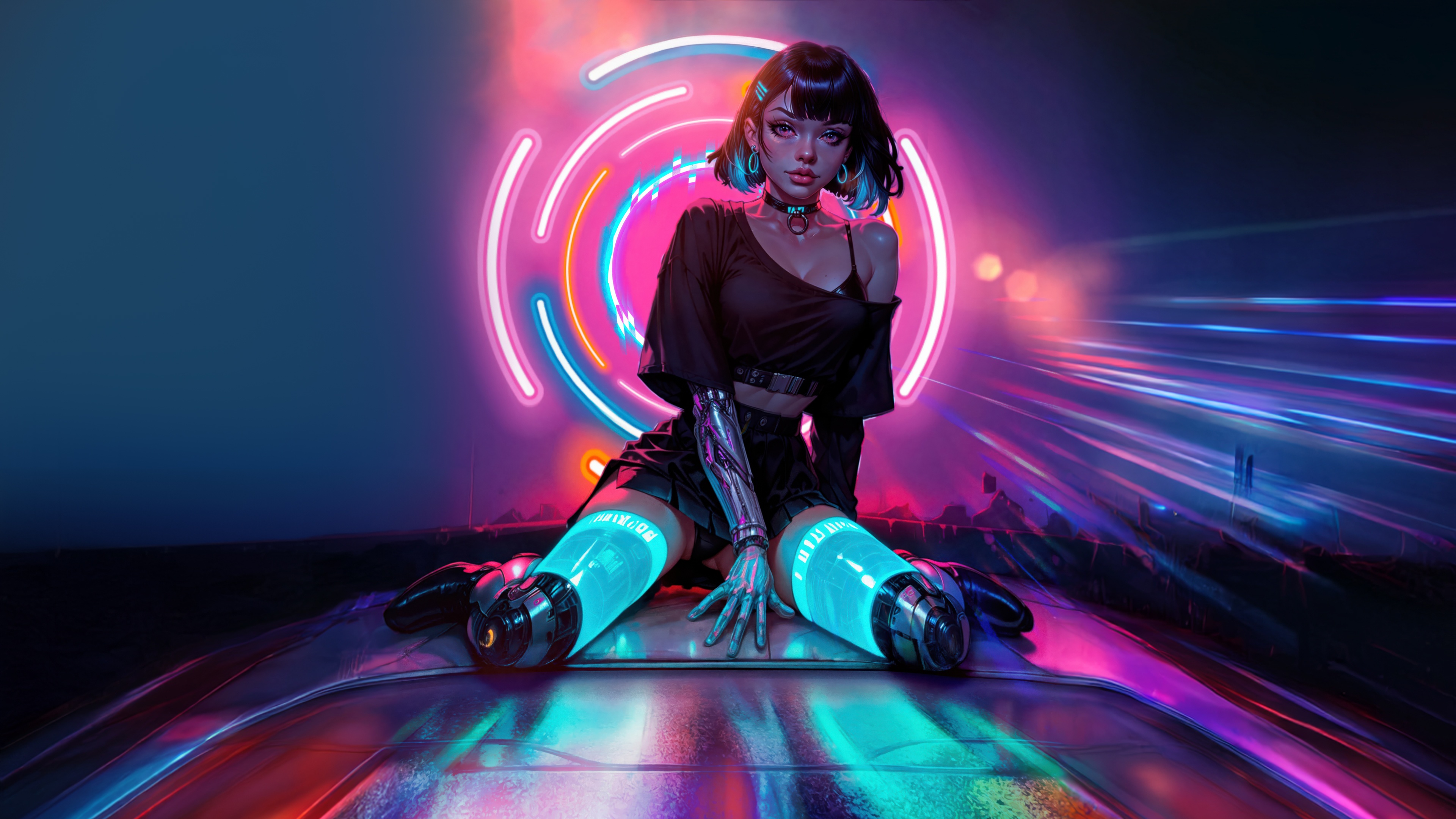 Cyberpunk Goddess with Neon Dreams HD Wallpaper