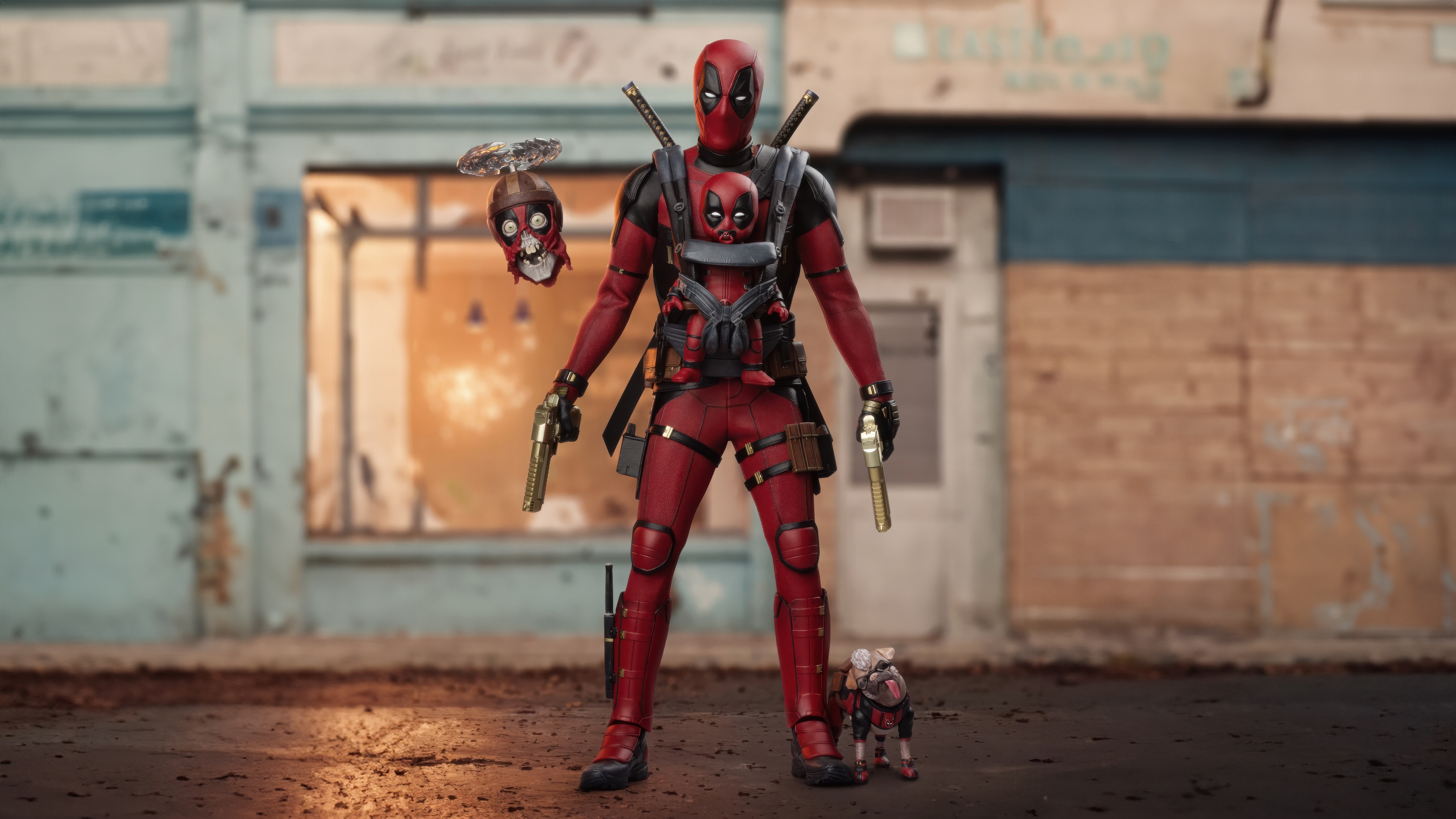Deadpool and Babypool with accessories HD Wallpaper