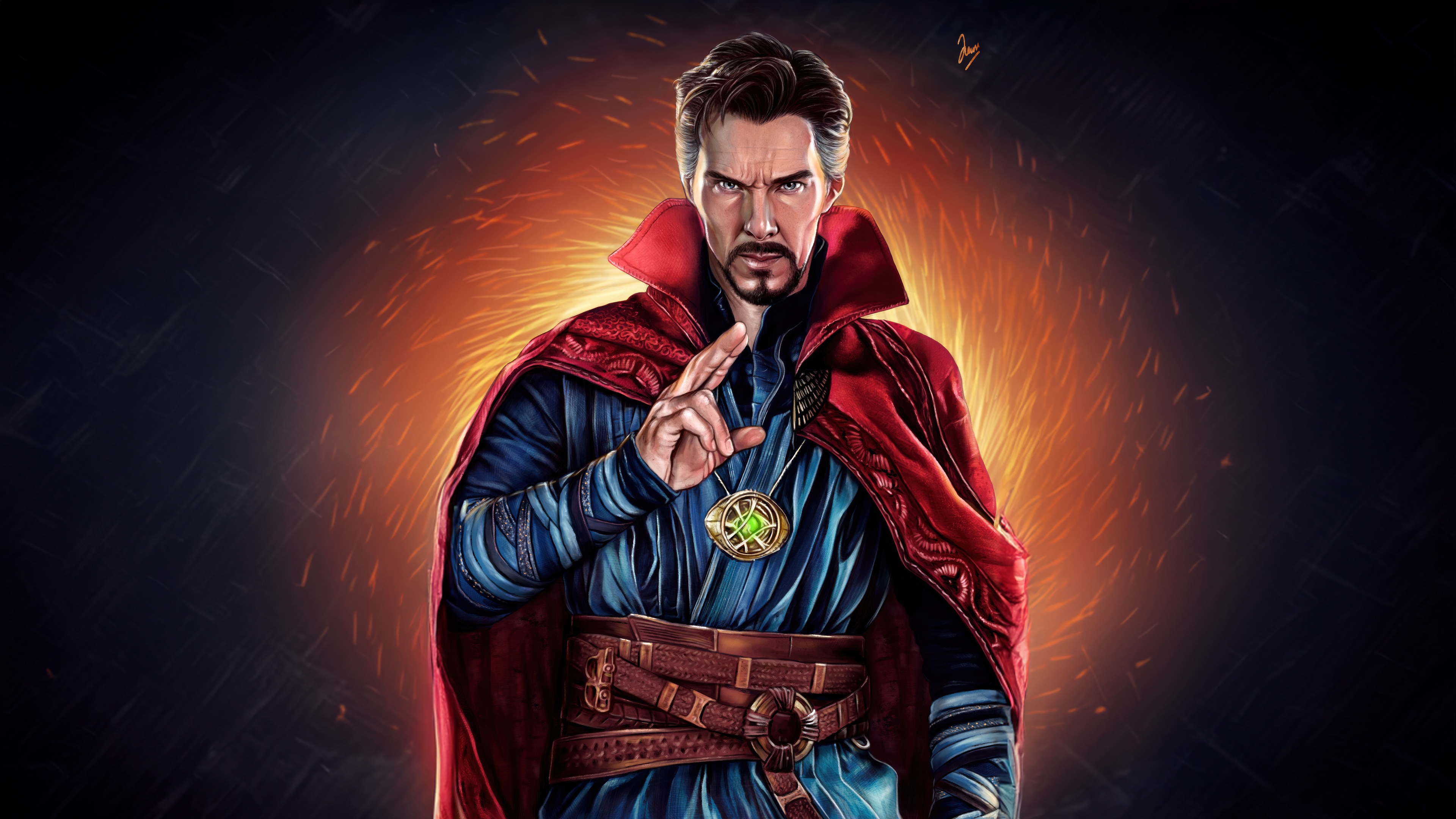 Doctor Strange with magical amulet and red cape HD Wallpaper