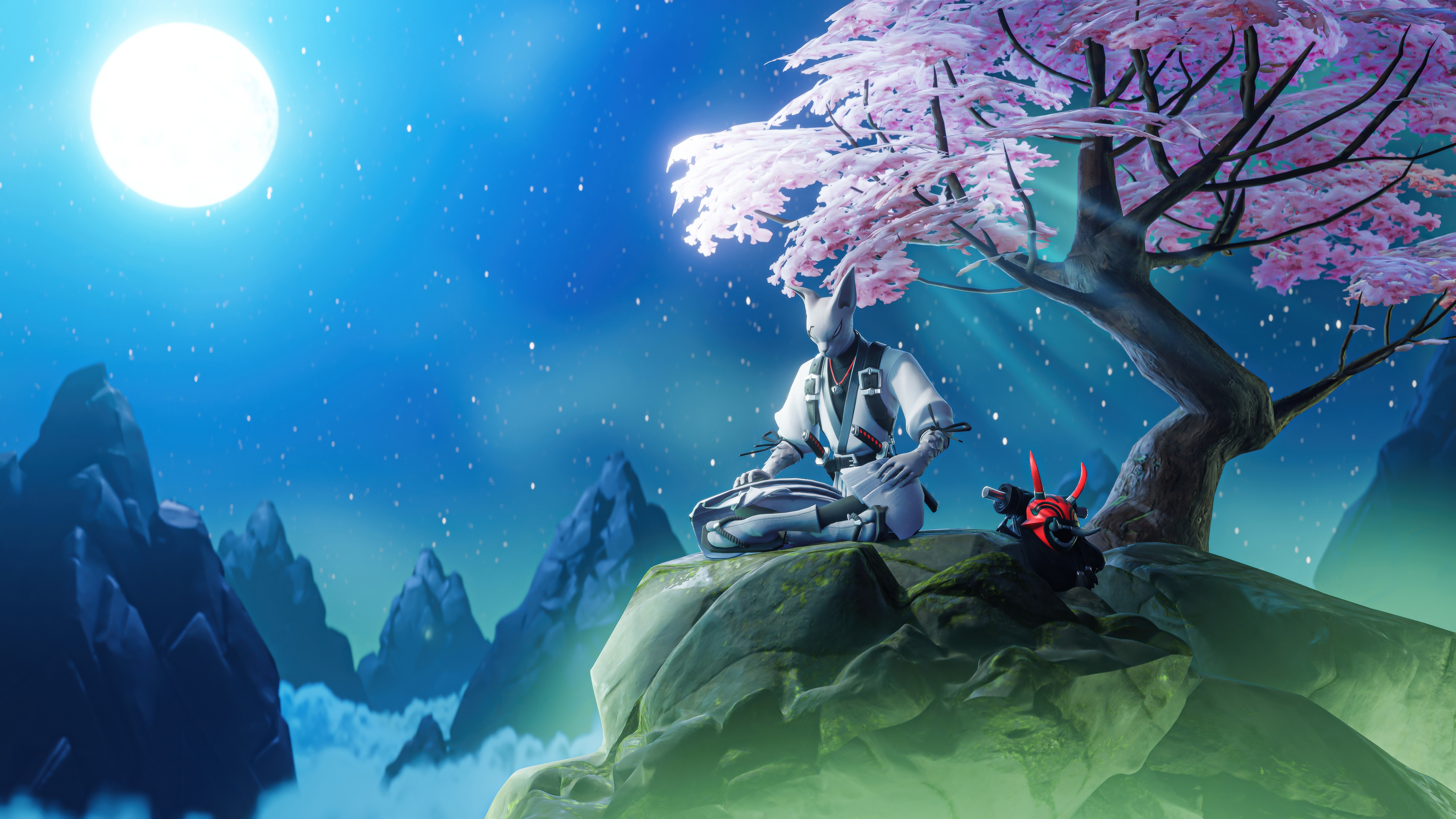Azuki meditating under a cherry blossom tree HD Wallpaper