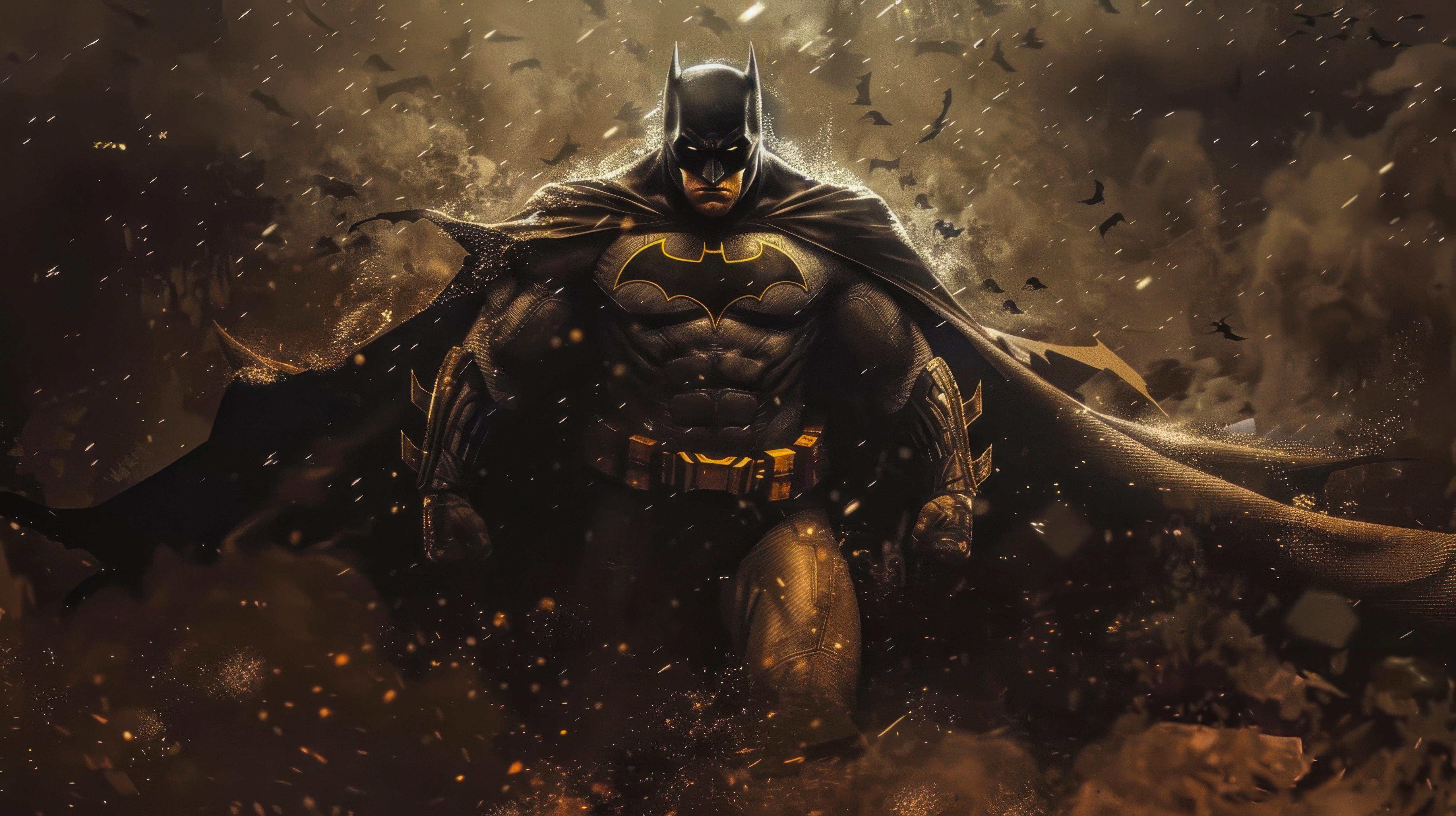 Batman in a dark, stormy environment HD Wallpaper
