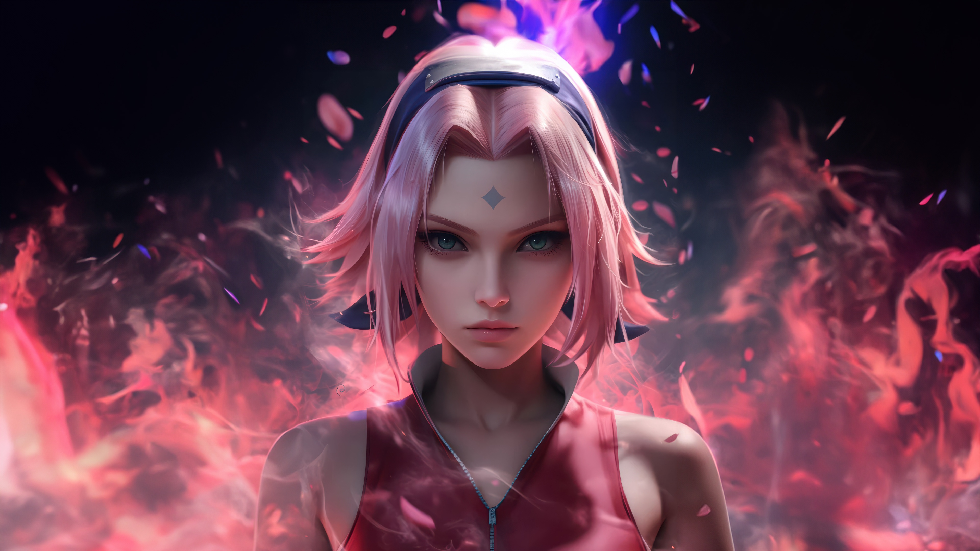 Sakura Haruno in a fiery, dark background HD Wallpaper