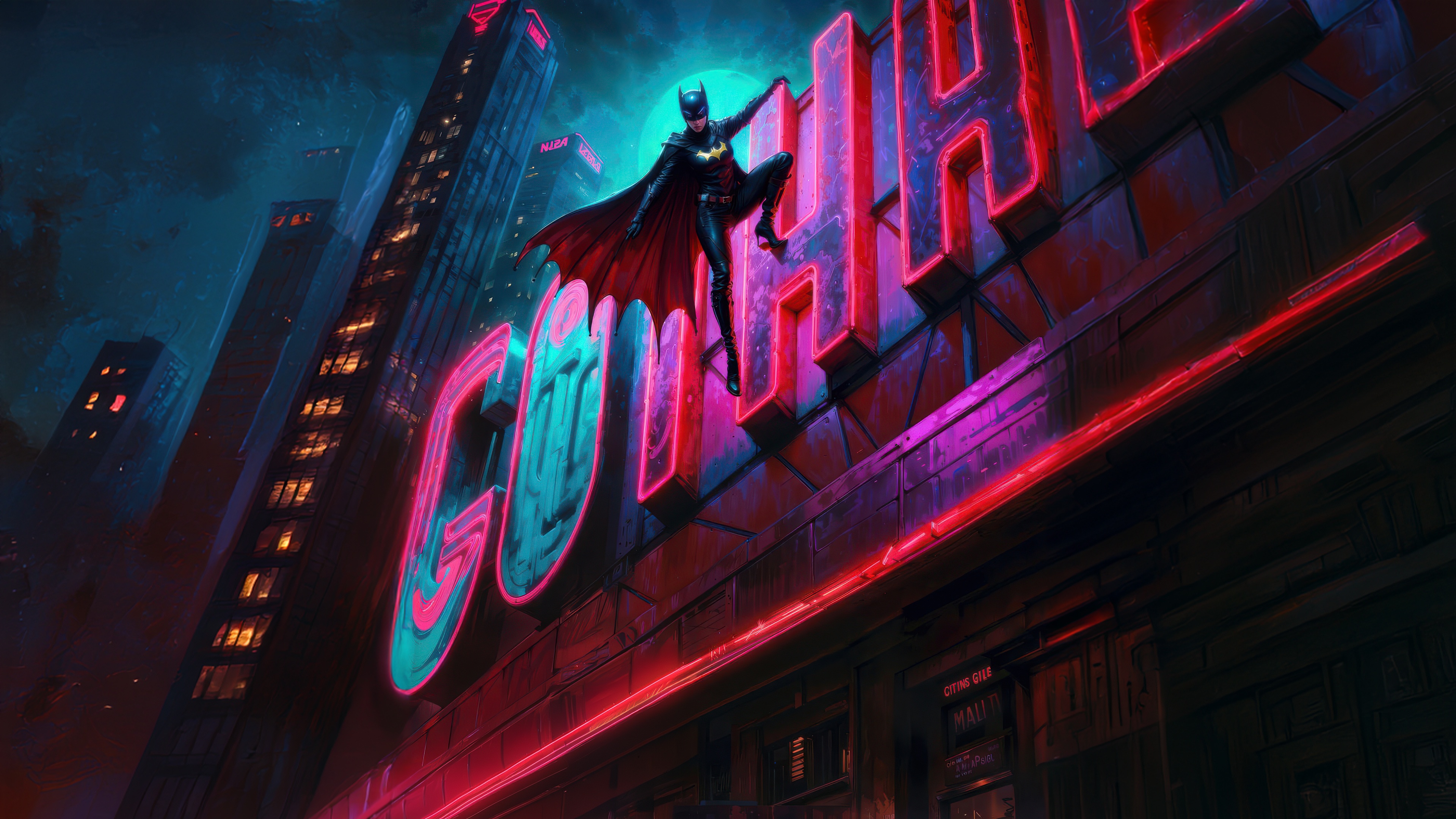 Batgirl on Gotham Sign HD Wallpaper