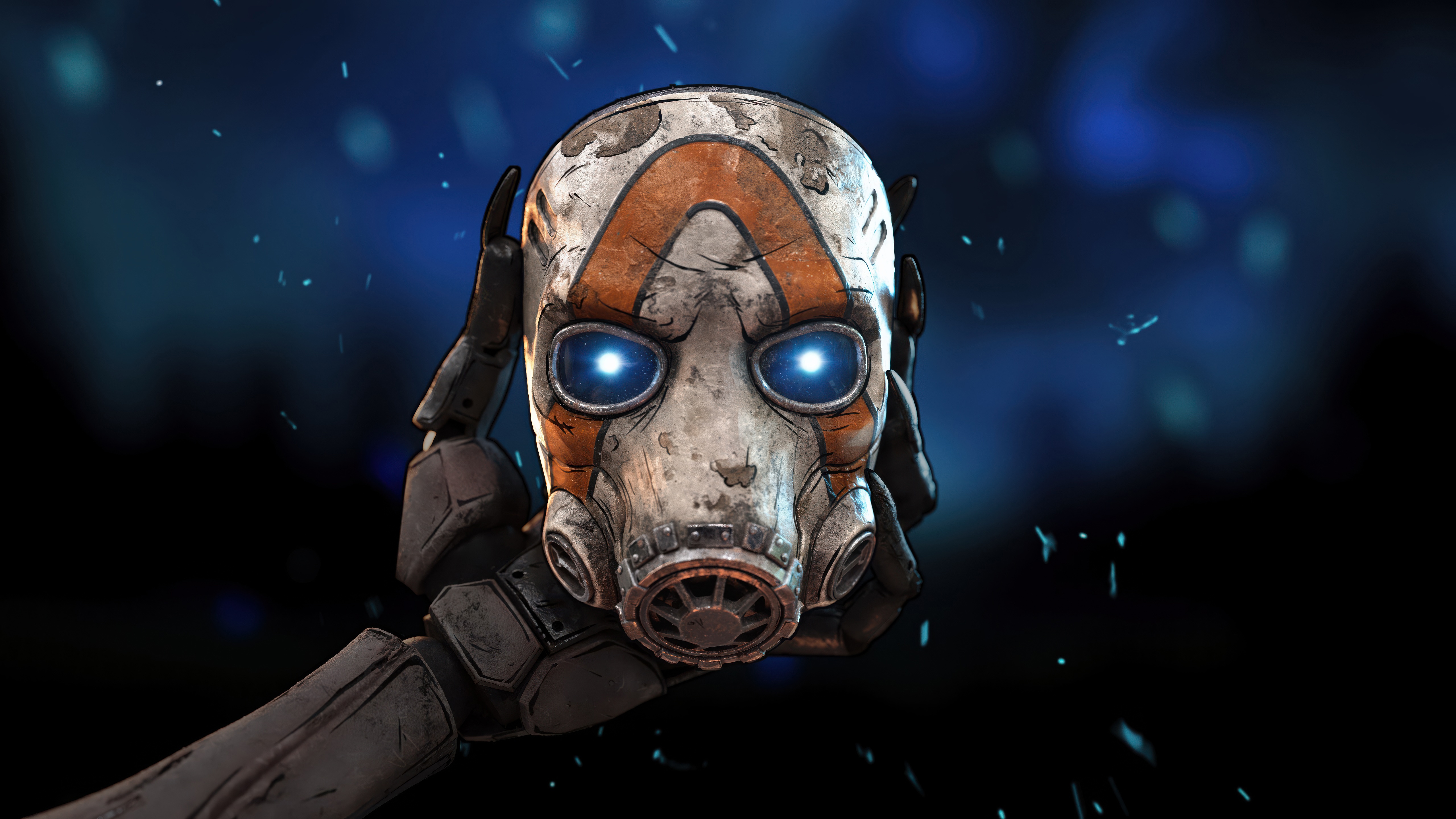 Borderlands Psycho Mask Held by Robotic Hand HD Wallpaper