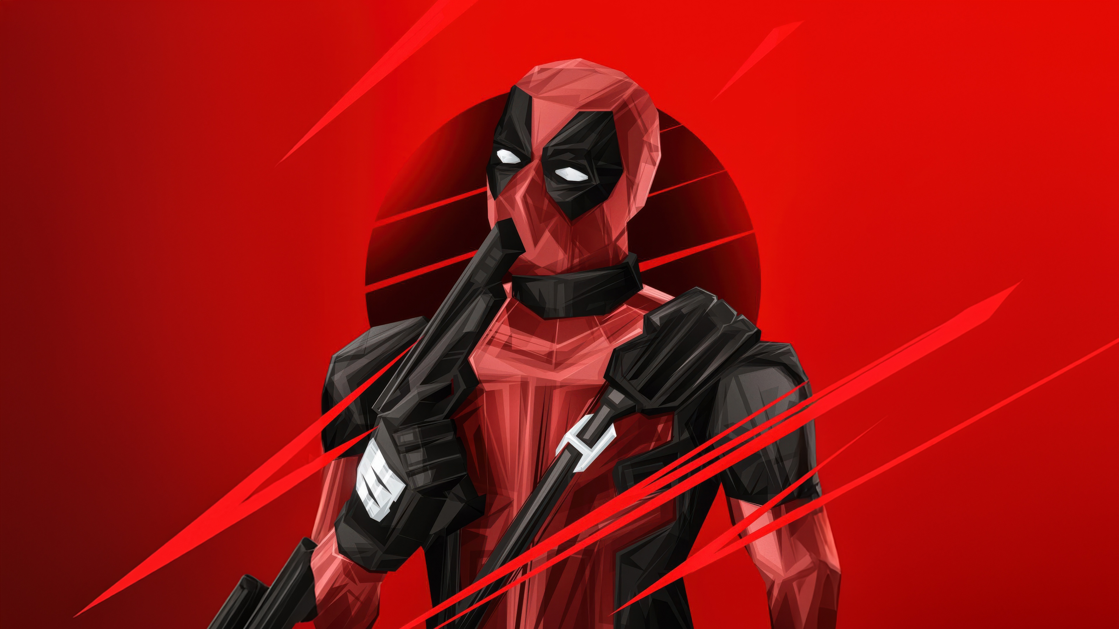 Deadpool with a Gun on Red Background HD Wallpaper