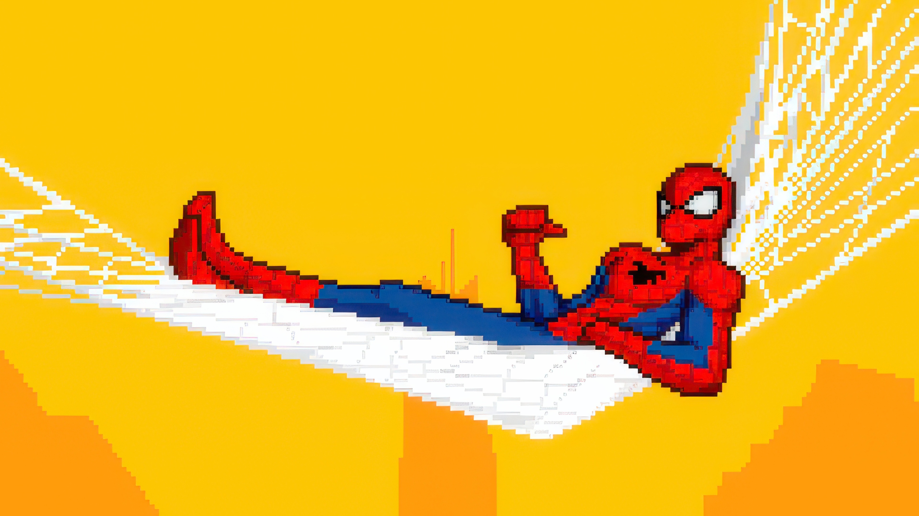 8-bit Spider-Man relaxing on a web HD Wallpaper