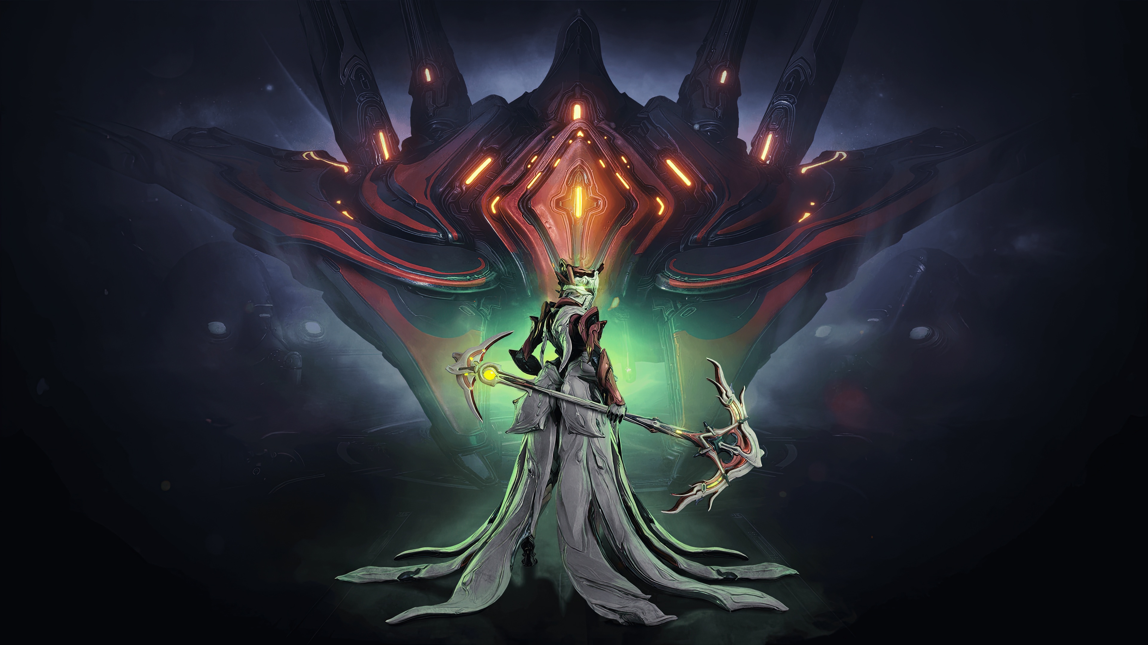 Jade Shadows Warframe Character with Staff HD Wallpaper