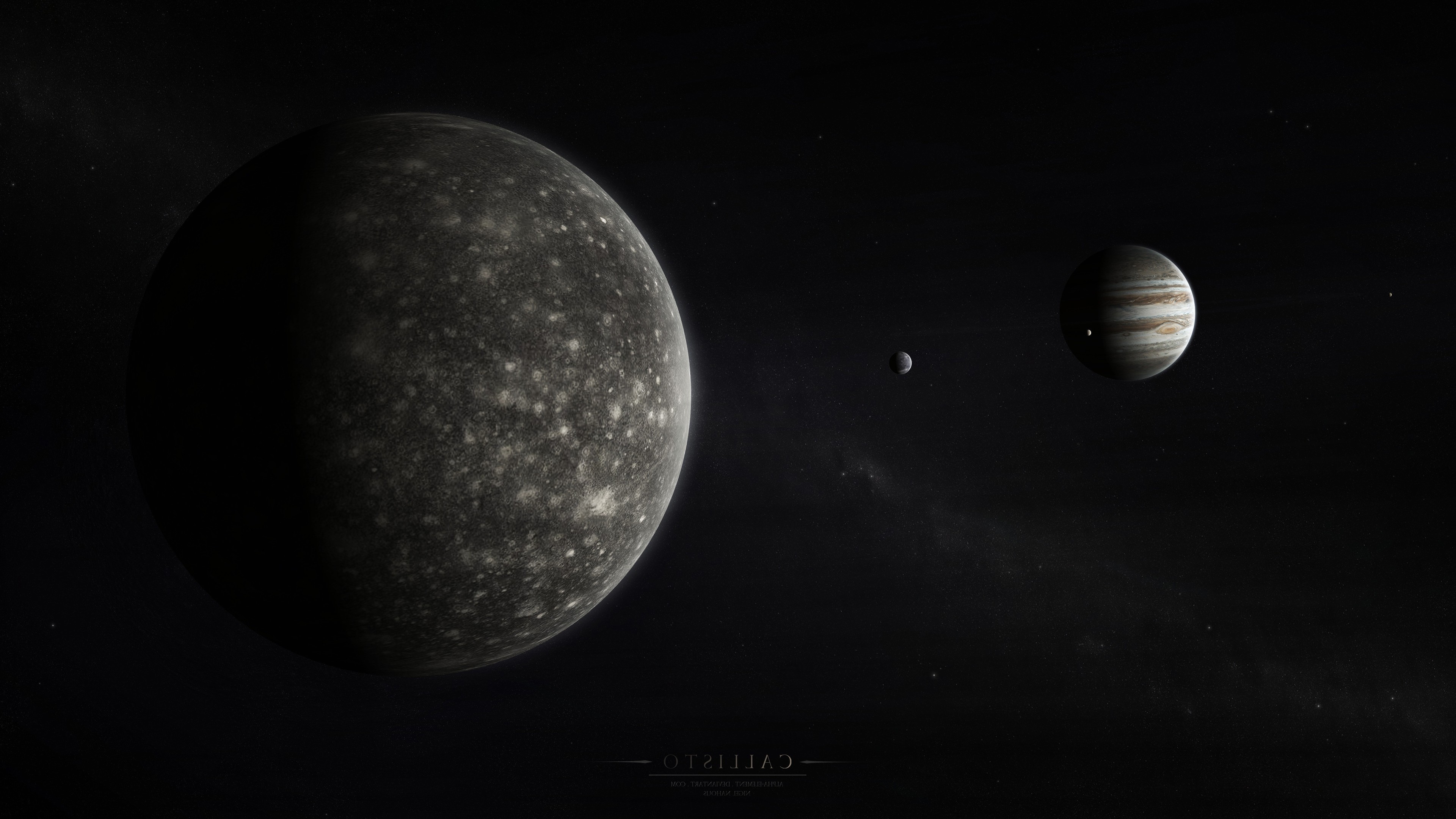 Jupiter and Callisto in space HD Wallpaper