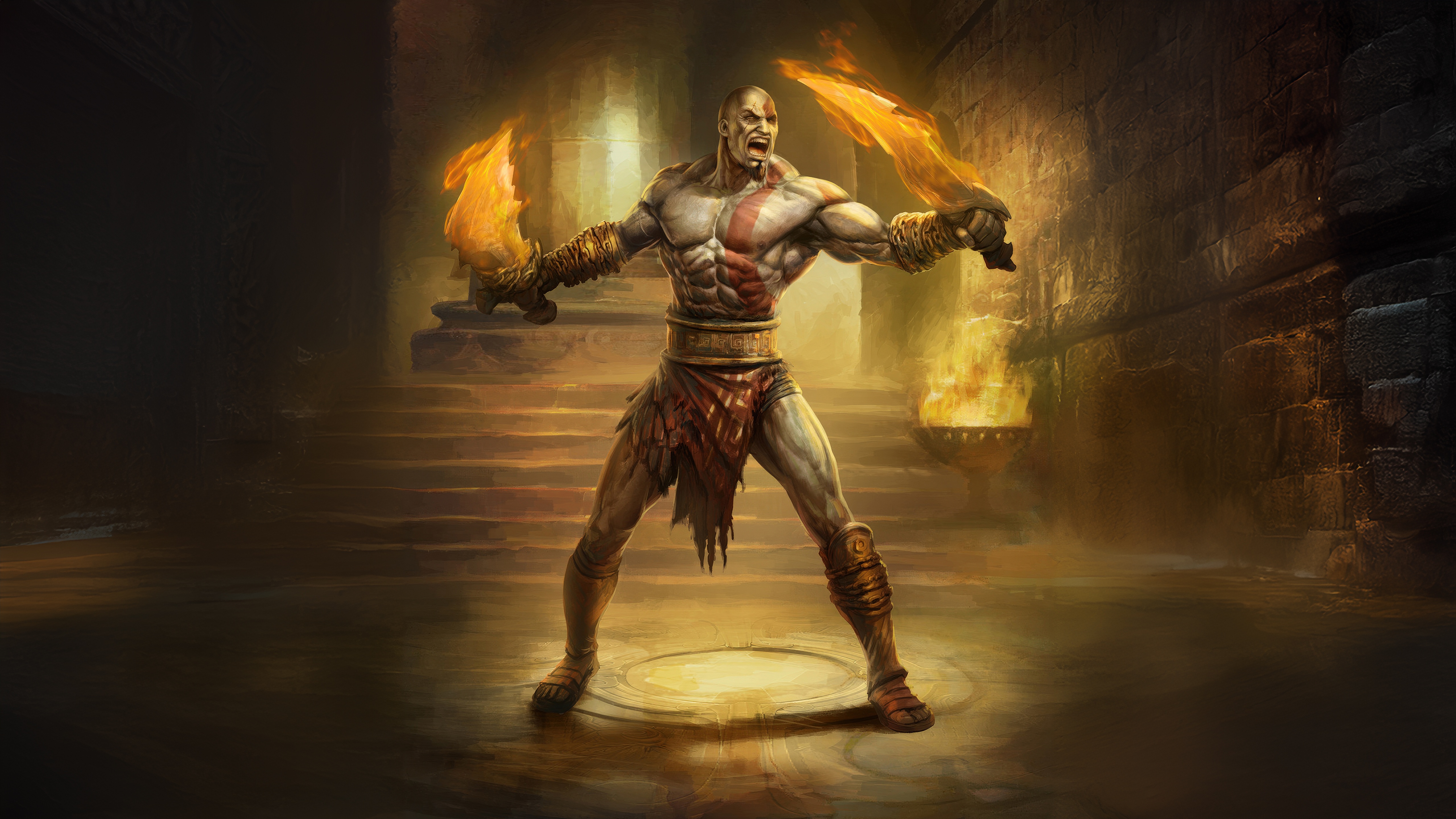 Kratos with Blades of Chaos in a Temple HD Wallpaper