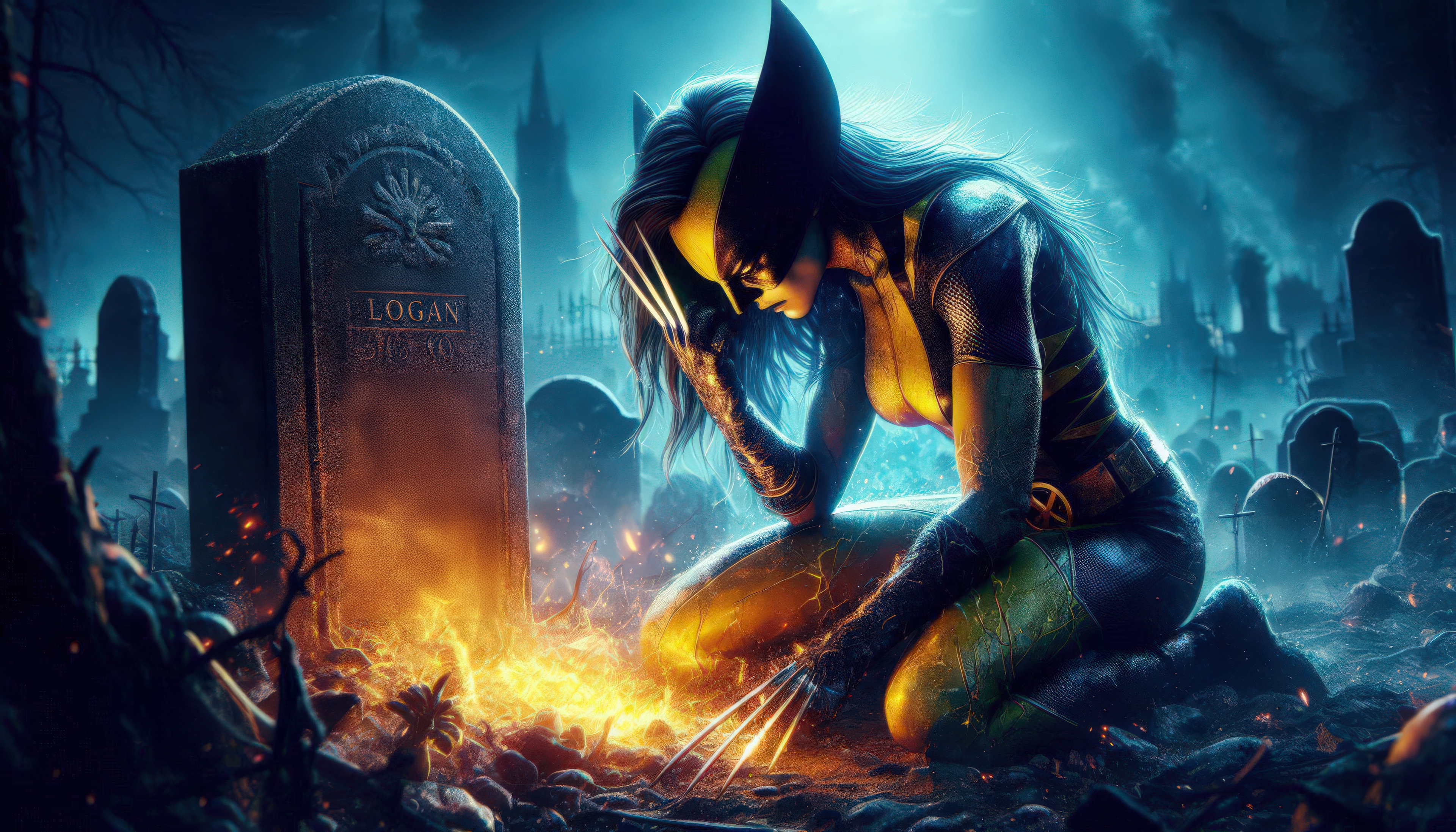 X-23 Mourning Logan's Grave HD Wallpaper