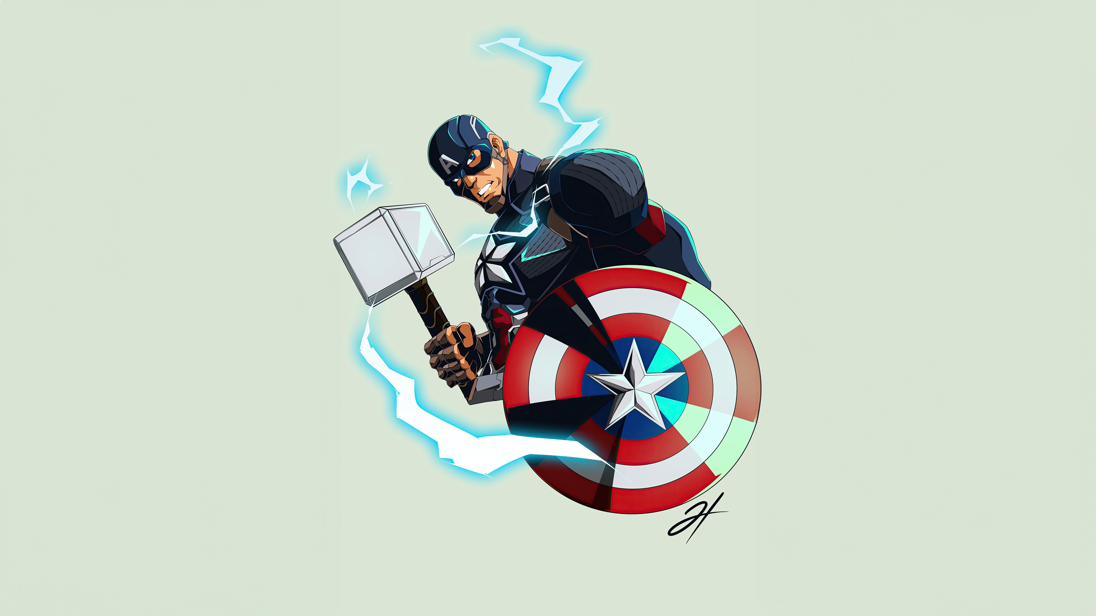 Captain America with Mjolnir and Shield HD Wallpaper