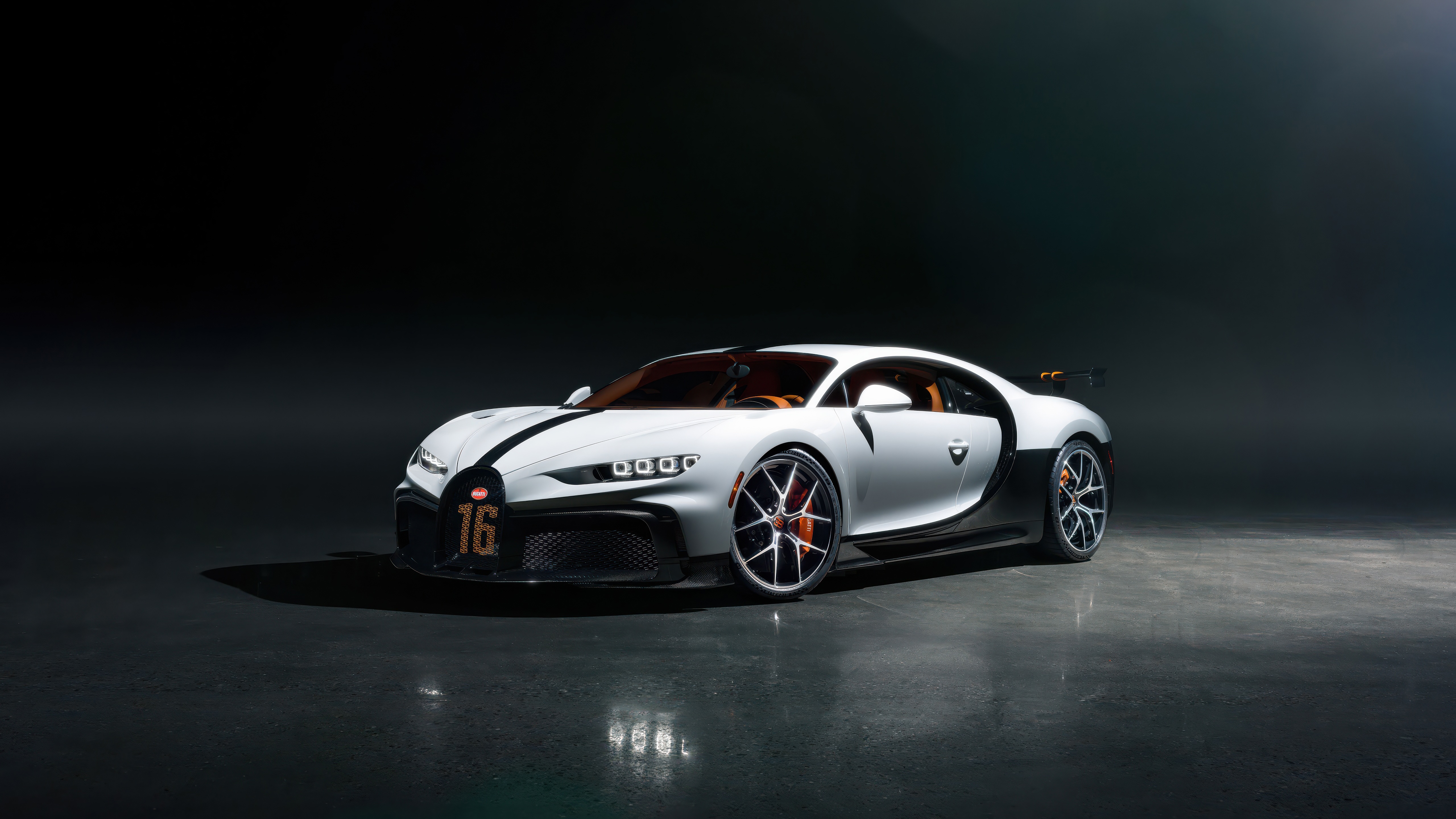 White Bugatti Chiron with Black Stripes HD Wallpaper