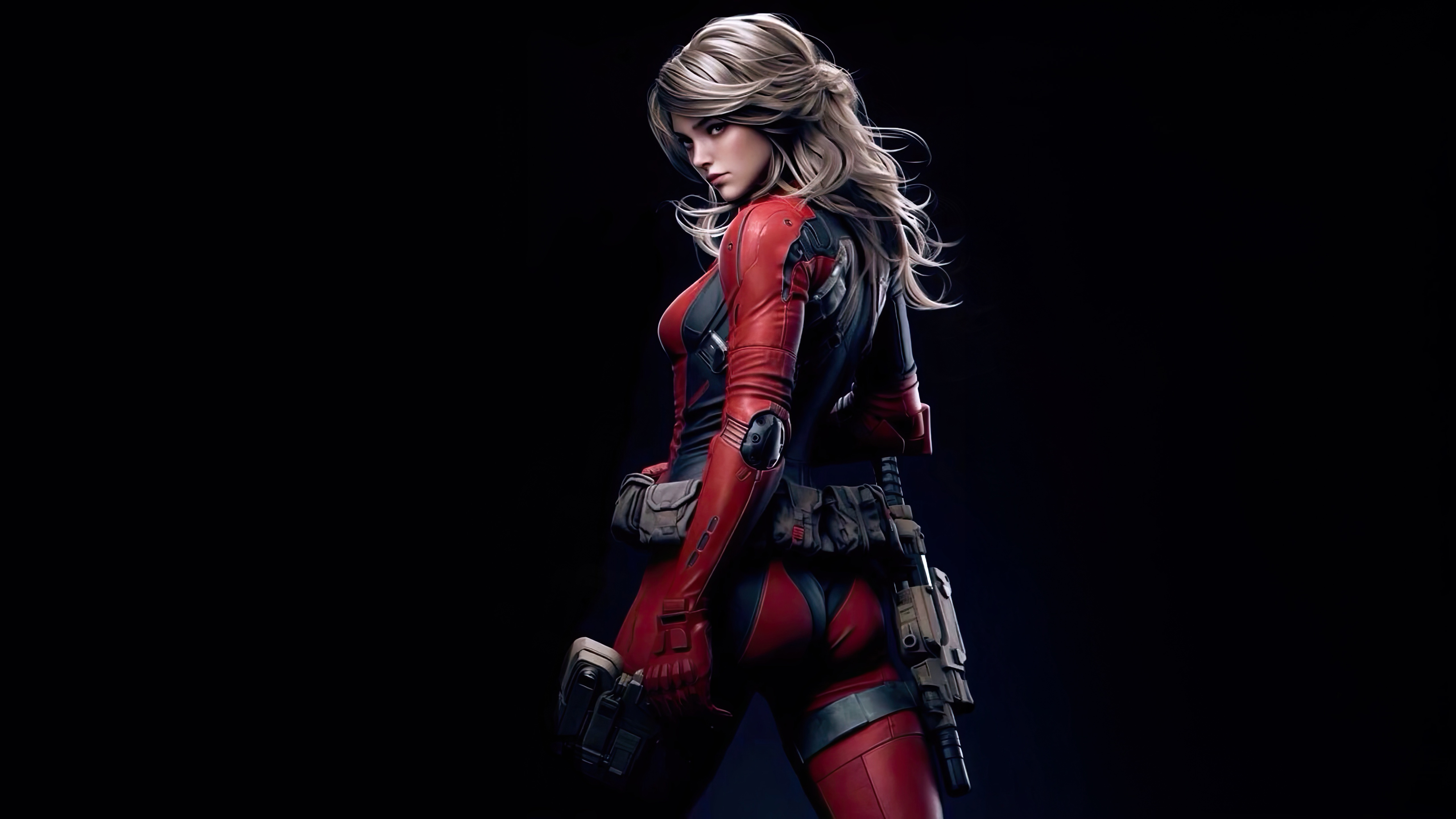 Lady Deadpool in Red and Black Suit HD Wallpaper