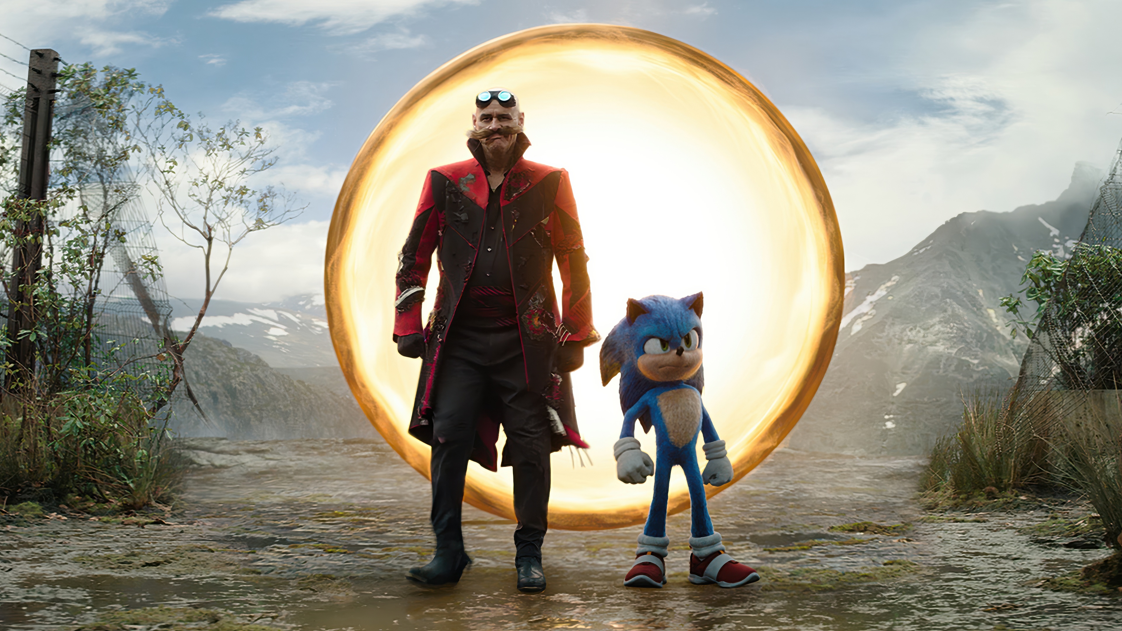 Dr. Robotnik and Sonic in front of a portal HD Wallpaper