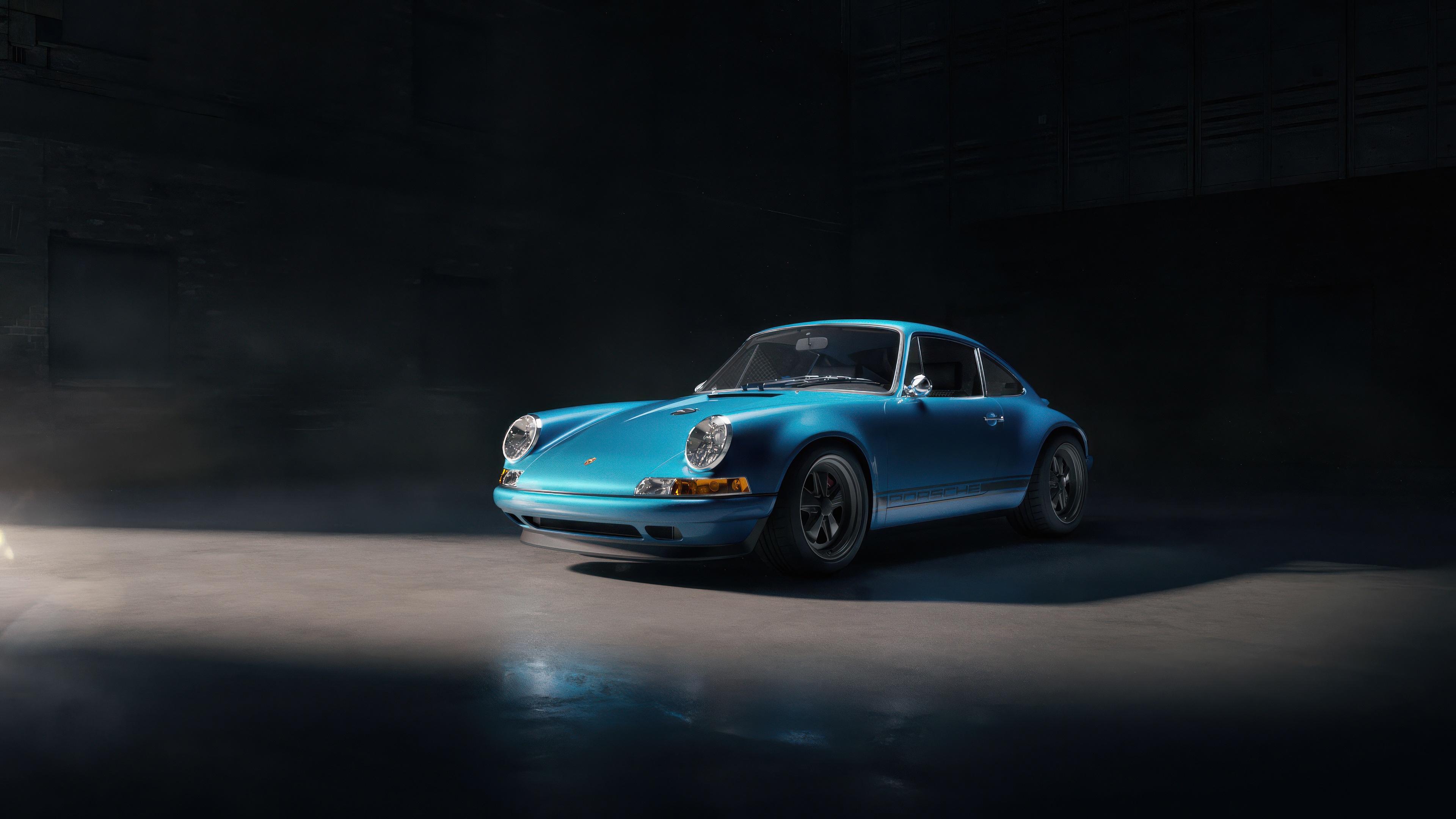 Blue Porsche 911 in a Dark Studio HD Wallpaper