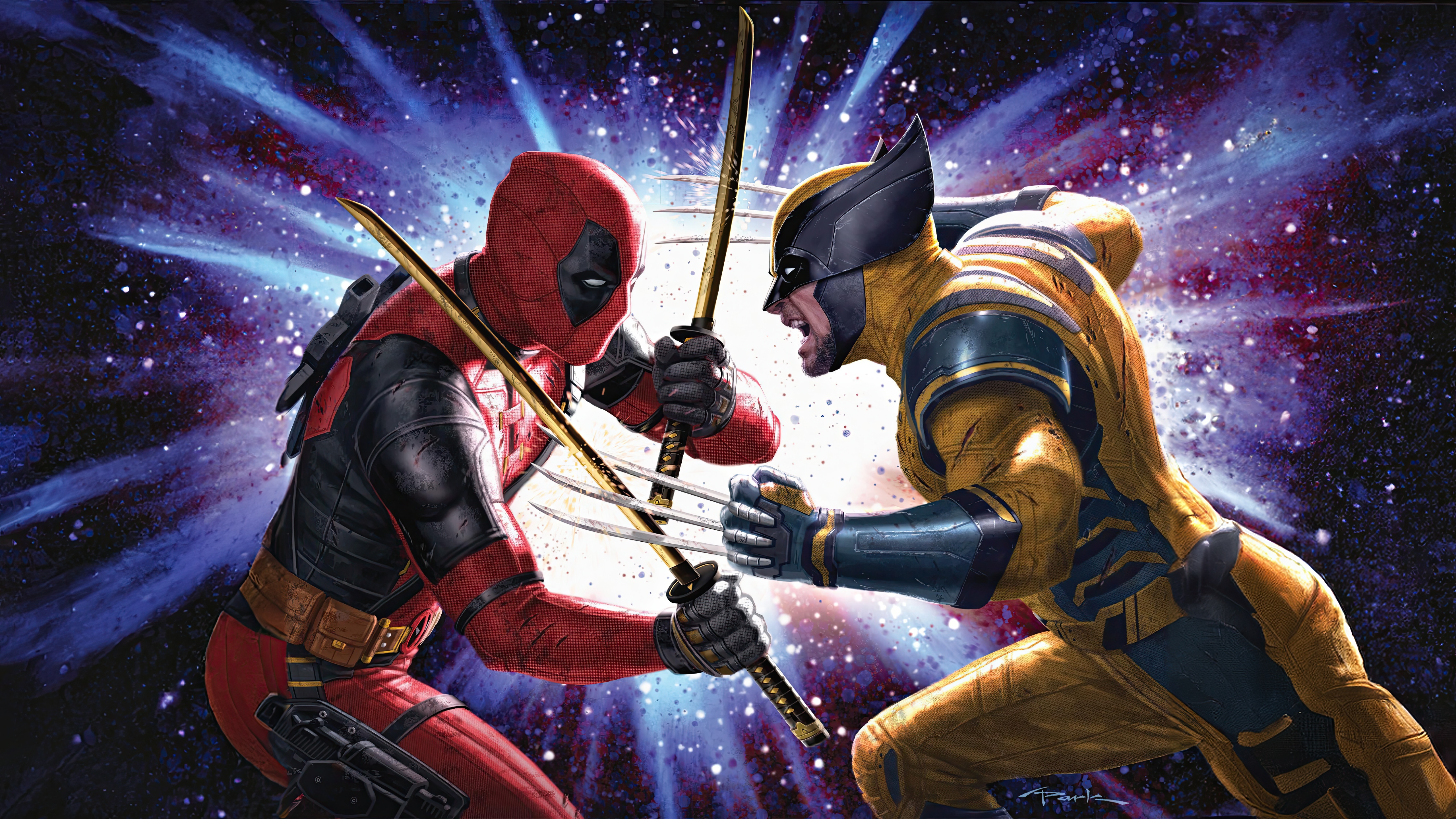 Deadpool and Wolverine Fight in Space HD Wallpaper