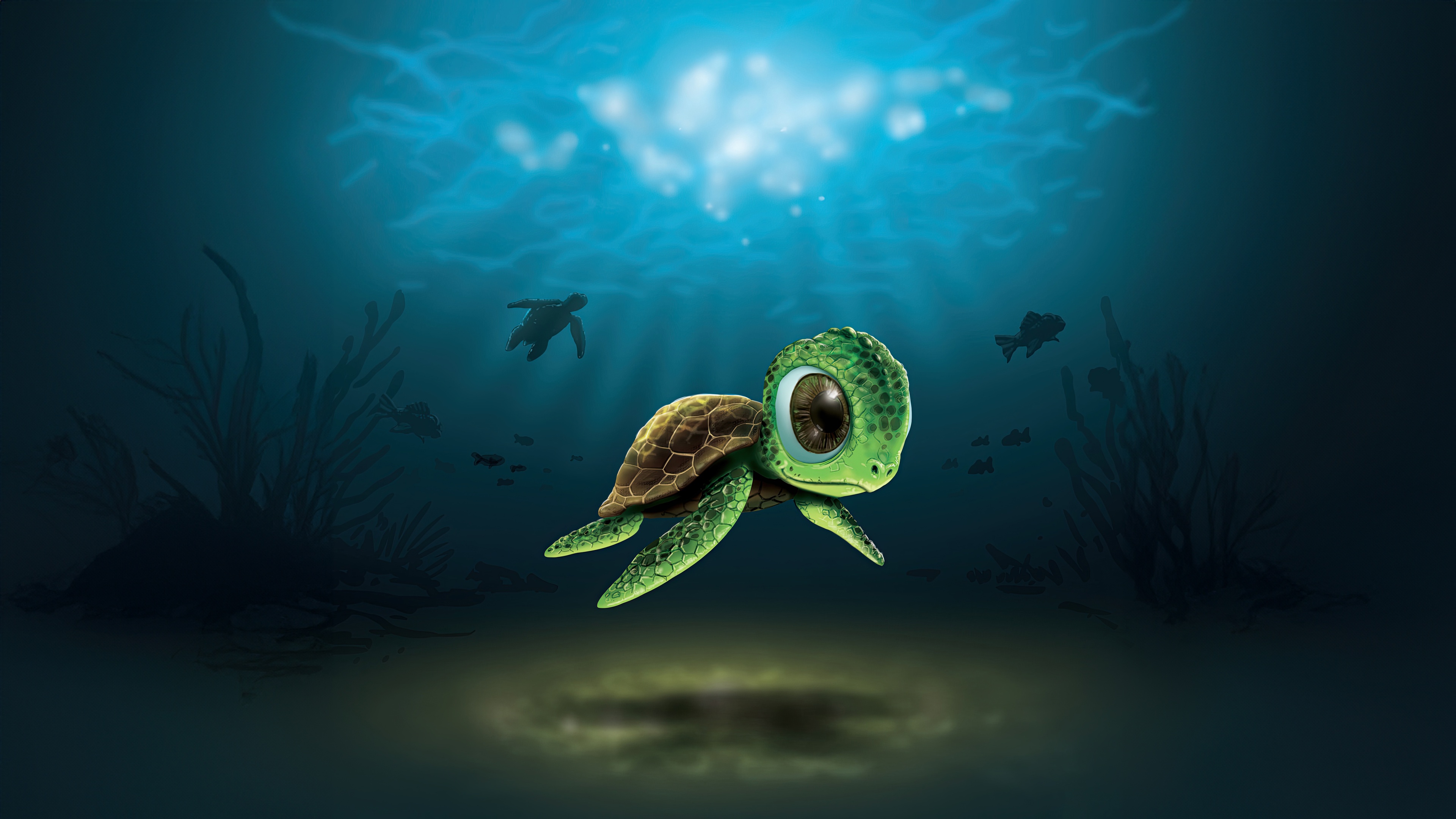 Cute Turtle Swimming Underwater HD Wallpaper