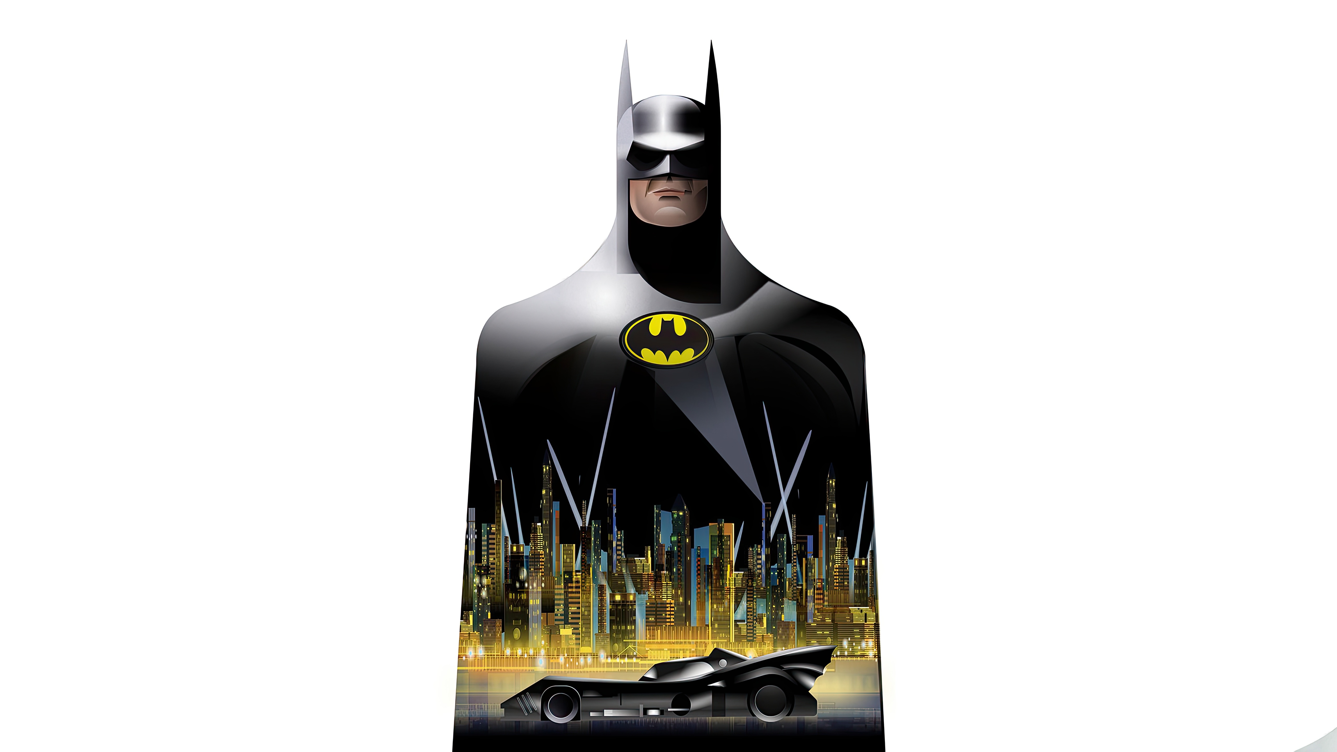 Batman Legendary Encounter with Batmobile and Gotham City HD Wallpaper
