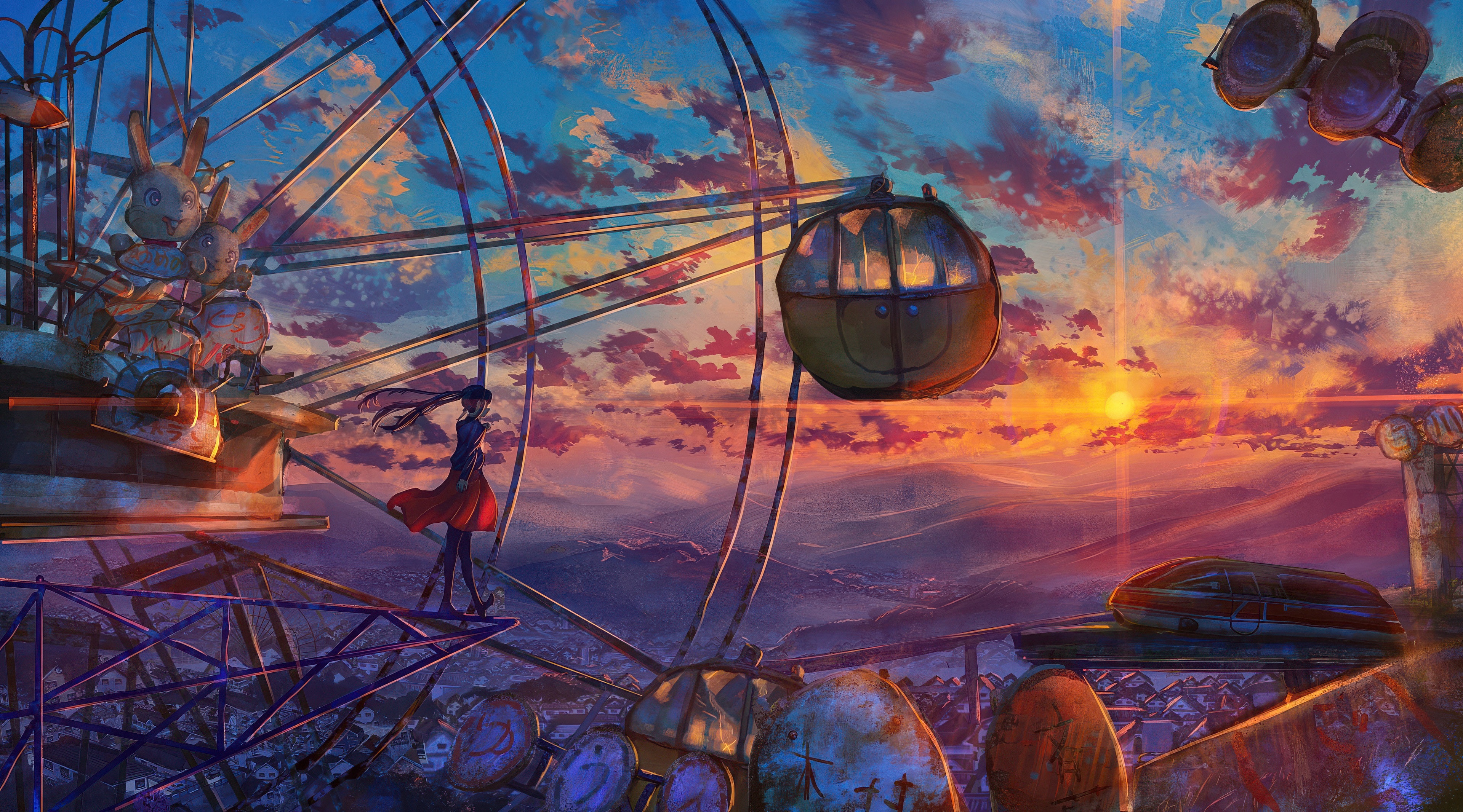 Girl on Ferris Wheel at Sunset HD Wallpaper
