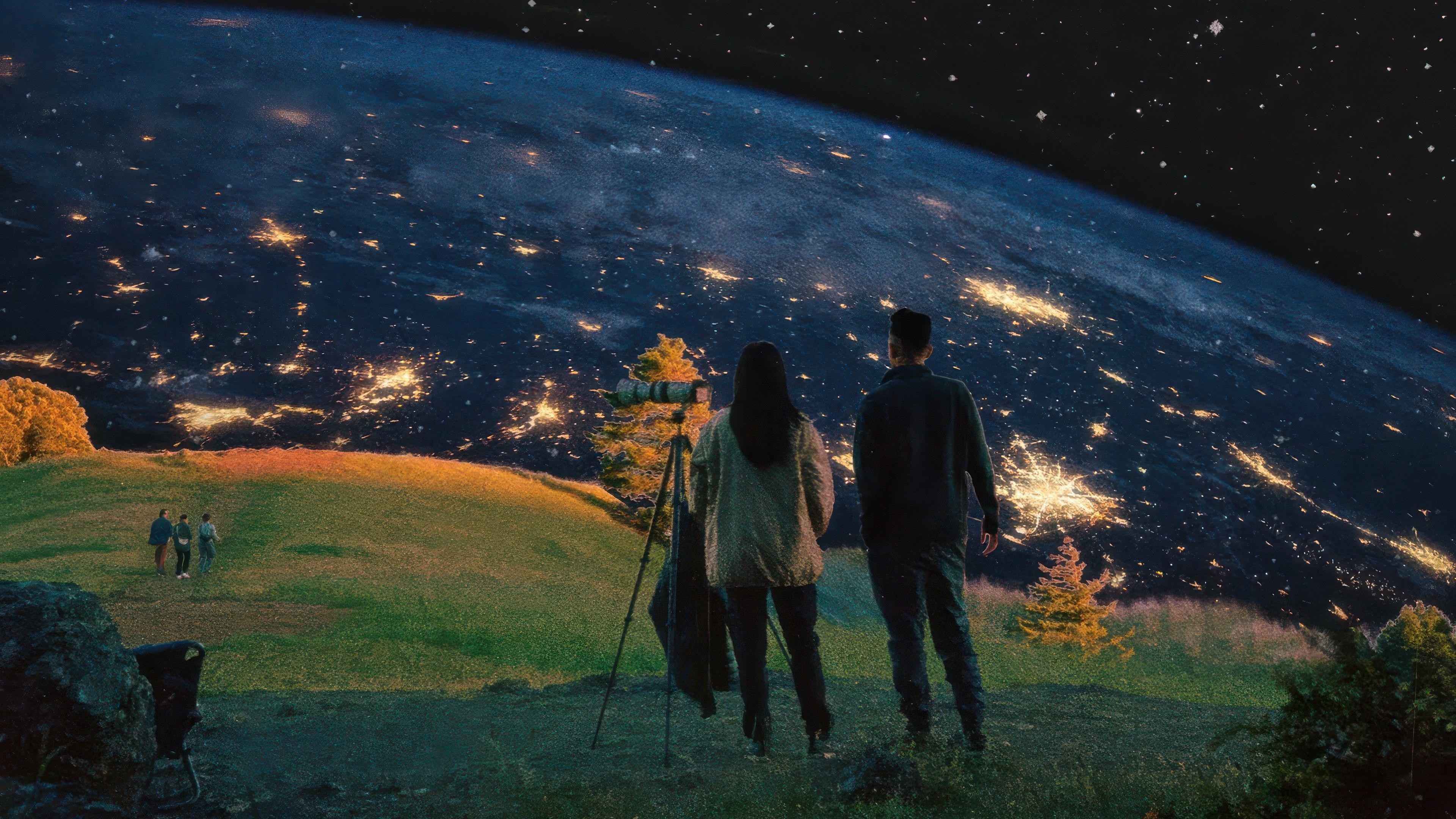 People Watching Earth from Space HD Wallpaper