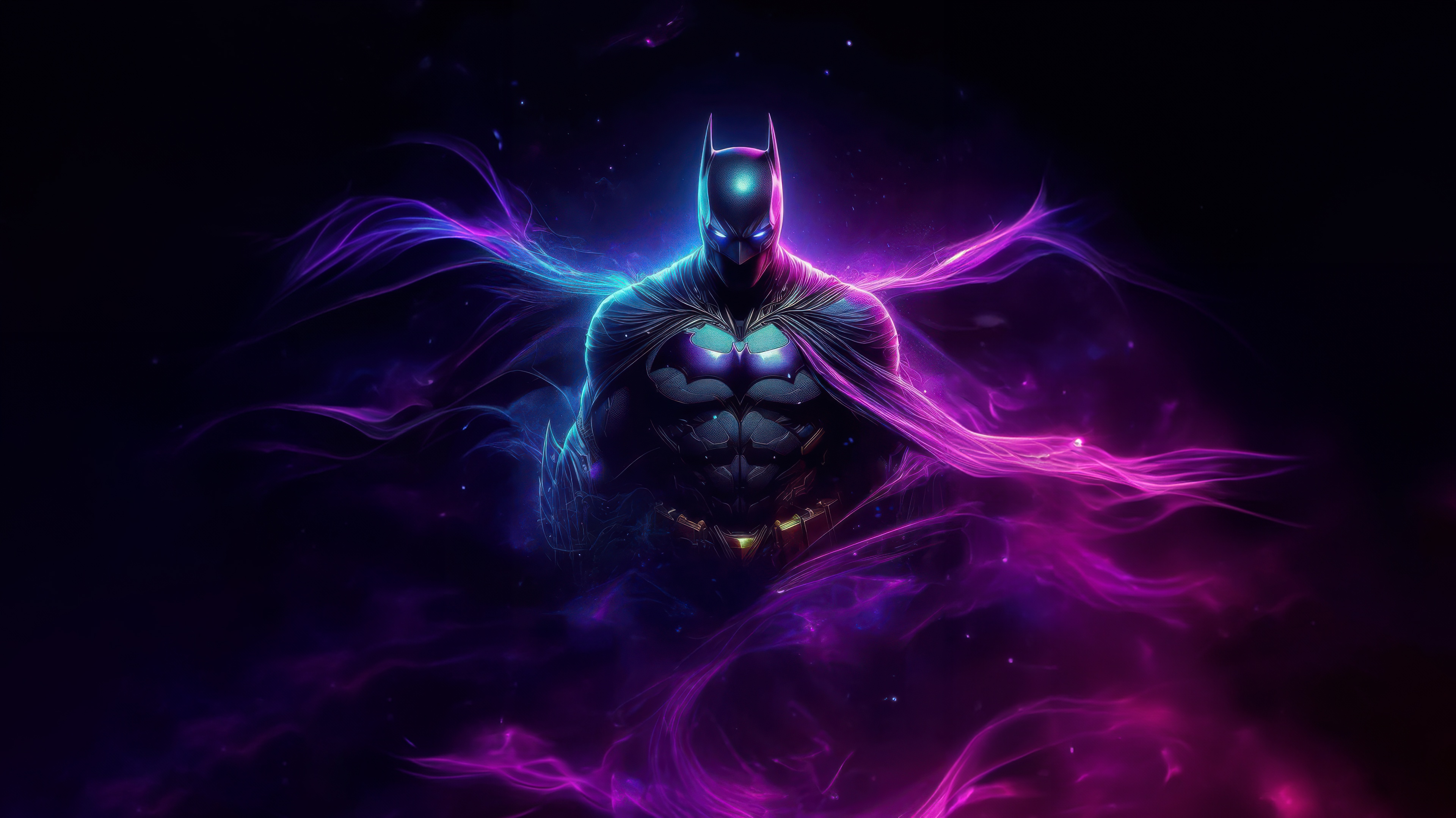 Batman surrounded by purple and blue cosmic energy HD Wallpaper