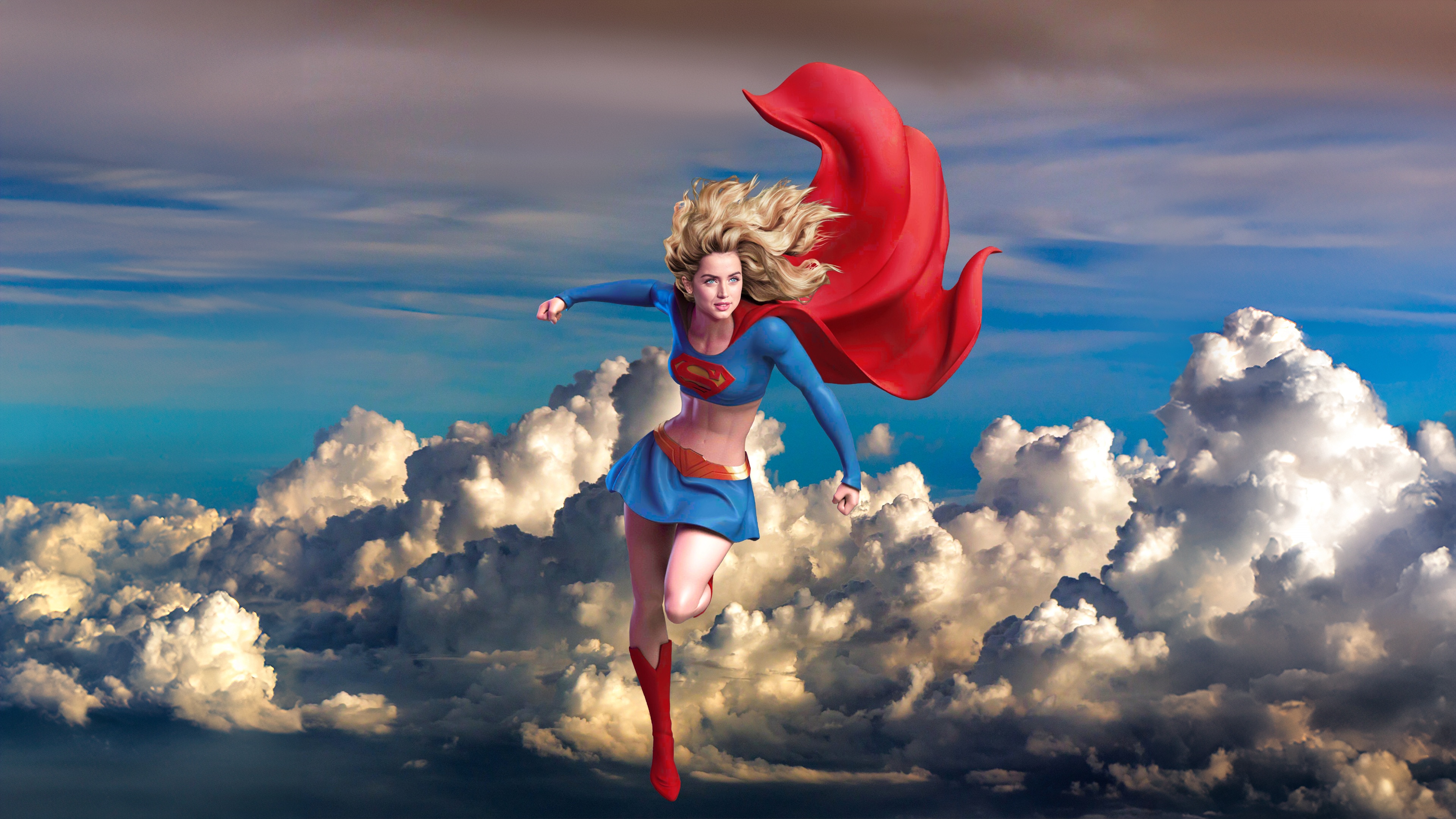 Supergirl flying through clouds HD Wallpaper