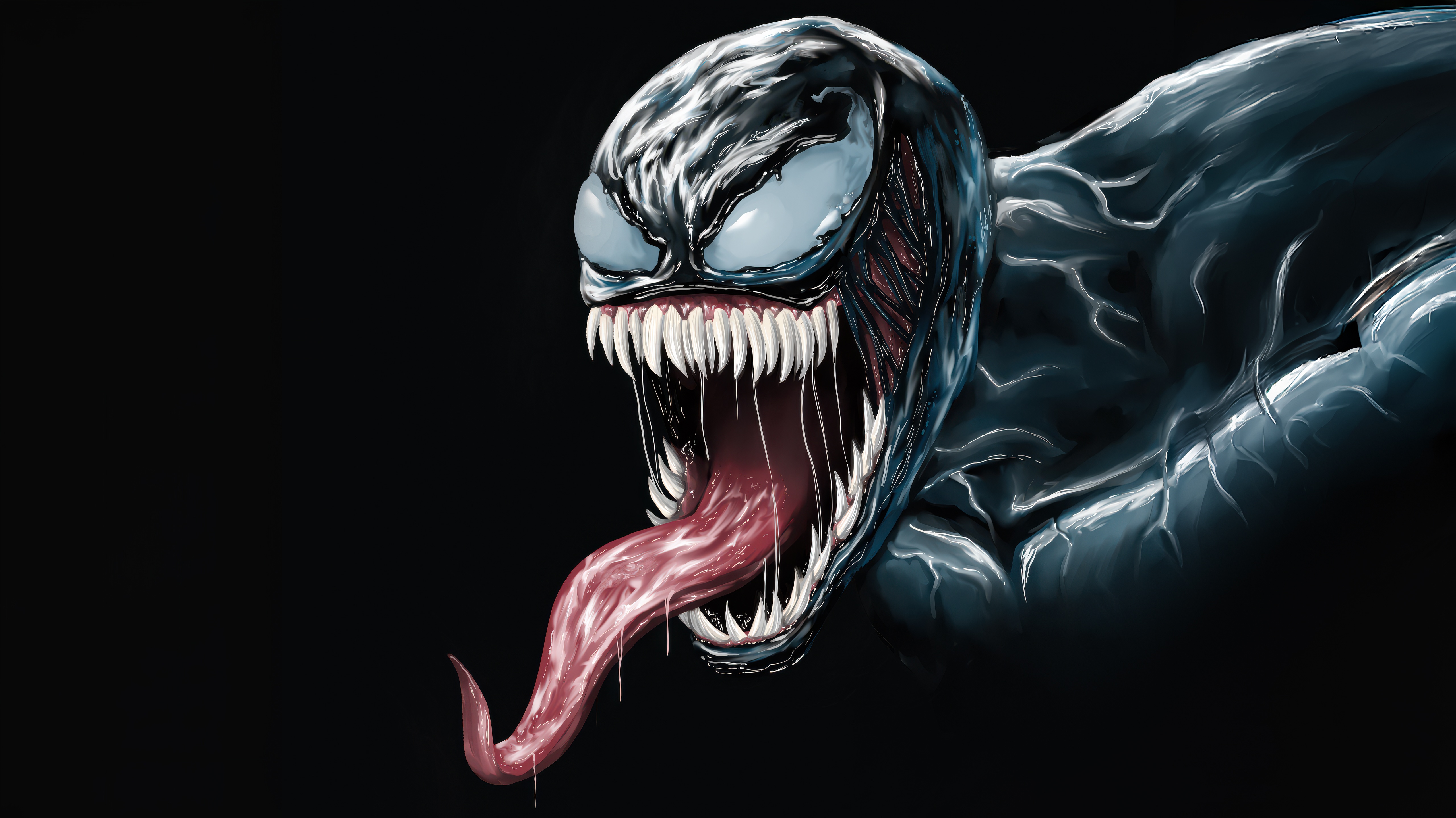 Venom with a long tongue and sharp teeth HD Wallpaper