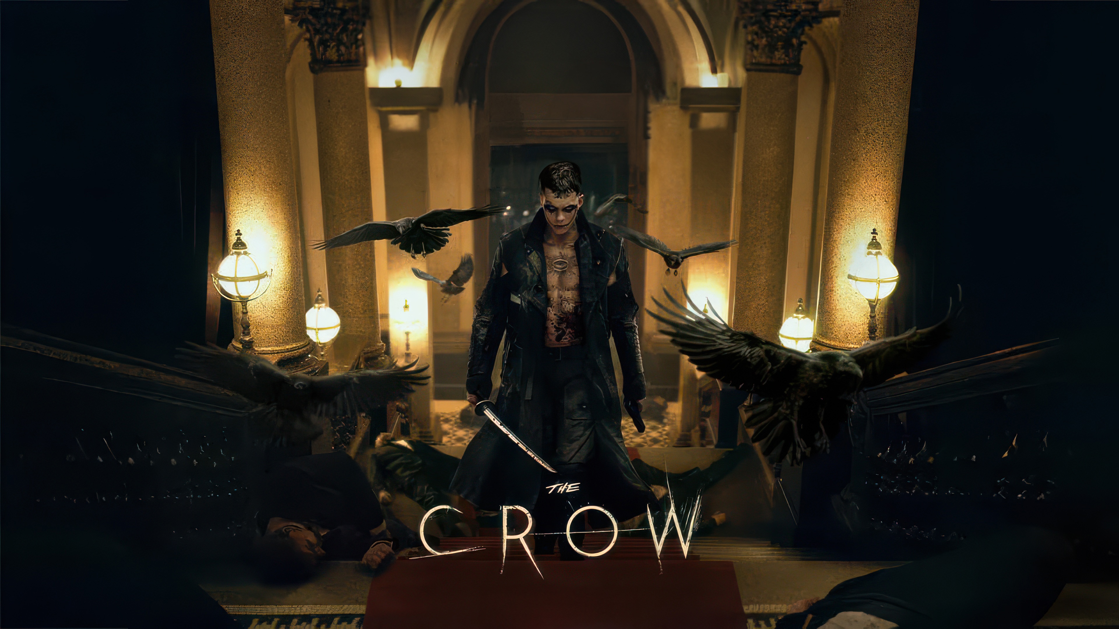 The Crow standing with crows around him HD Wallpaper